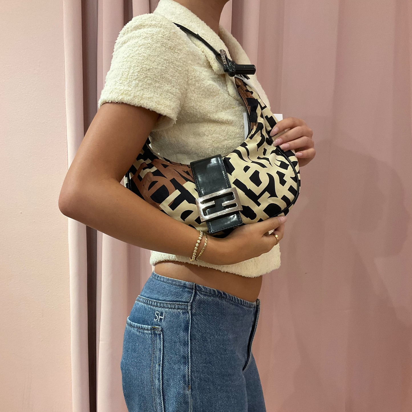 Fendi Scrabble Nylon Croissant Shoulder bag