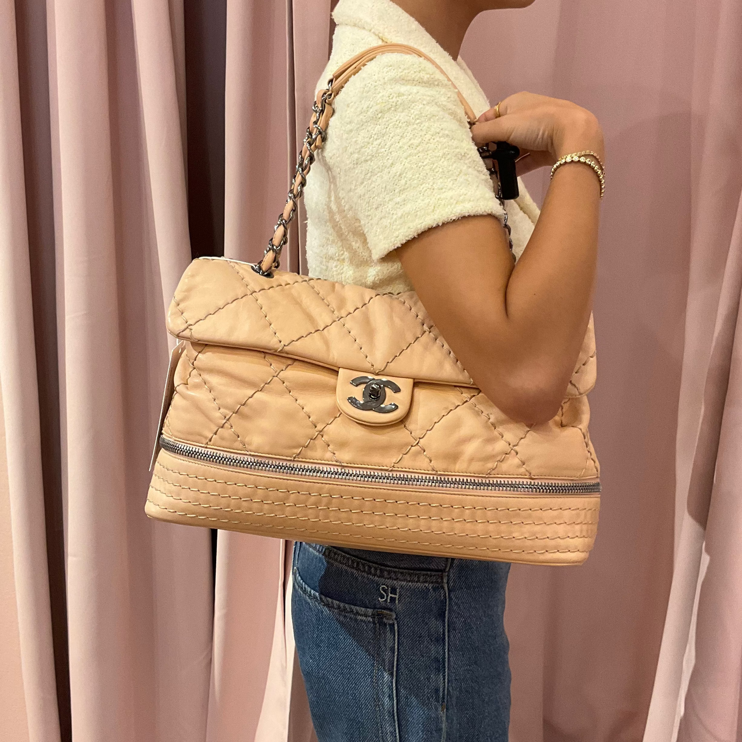 Chanel Pale Pink Quilted Calfskin Expandable Ligne Flap Bag