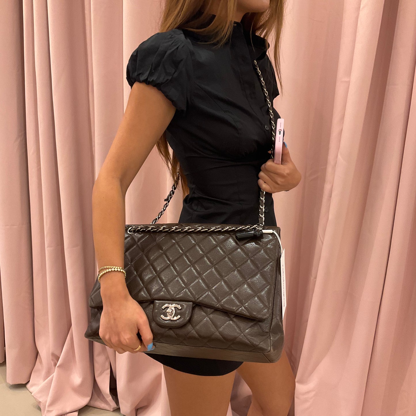 Chanel Brown Caviar Maxi Double Flap Bag