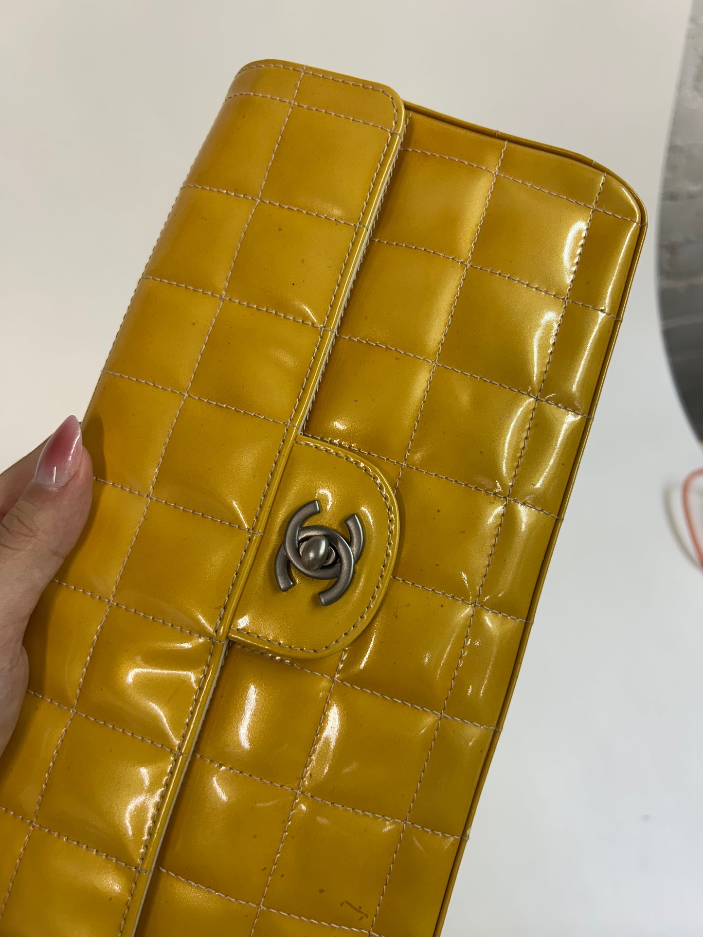 Chanel Yellow E/W Patent Leather Chocolate Bar Flap Bag