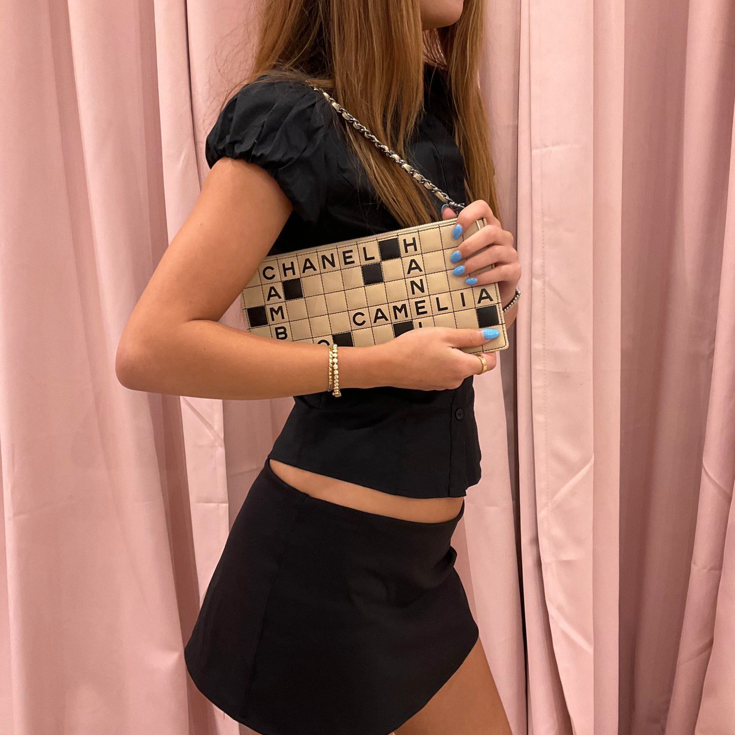 Chanel Beige Crossword Puzzle Pochette