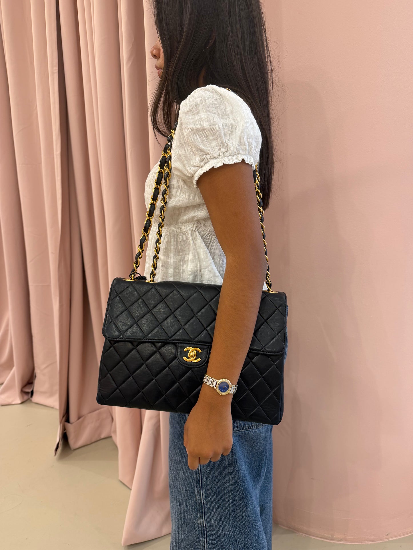 Chanel 1997 Black 24K GPHW Jumbo Flap