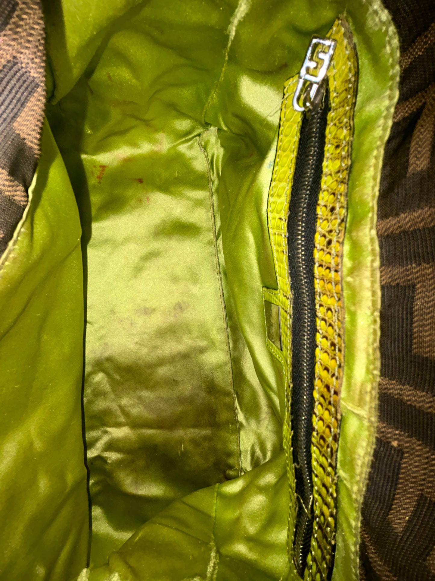 Fendi Zucca Beaded Mama Baguette w/ Green Lizard Trim