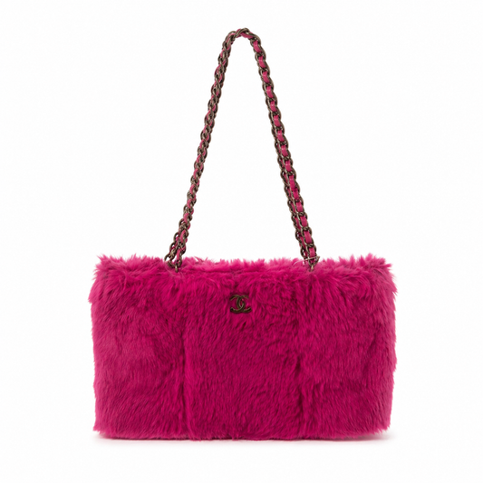 Chanel 2000 Pink Fur Shoulder Tote Bag