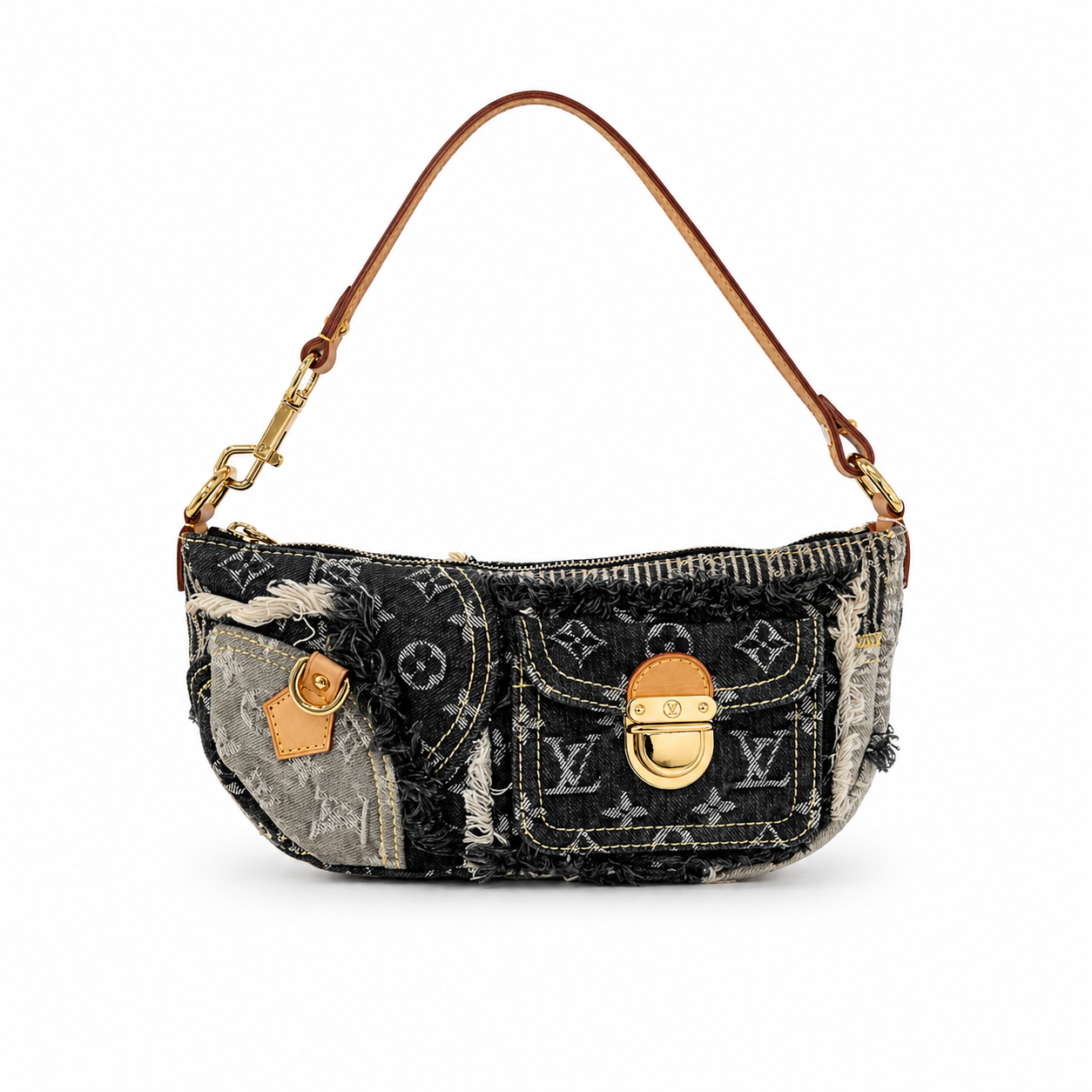 Louis Vuitton Black Monogram  Multicolored Denim Patchwork Pochette Pouchy Bag