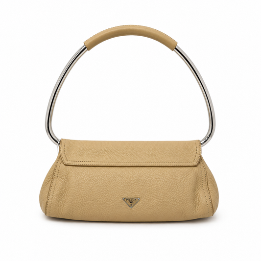 Prada Beige Multicolored Leather Beaded Jewel Metal Handle Shoulder Bag