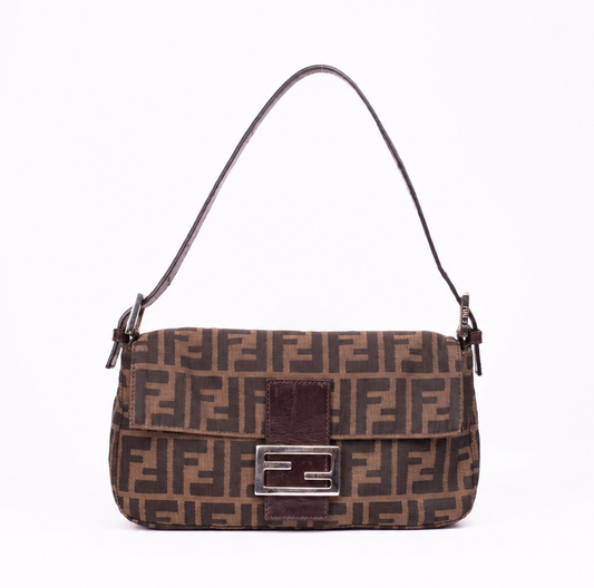 Fendi Brown Canvas Zucca Monogram Classic Baguette Shoulder Bag
