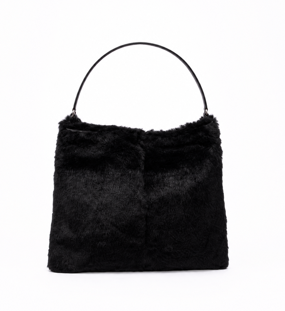 Fendi Black Rabbit Fur Metal Handle Bag