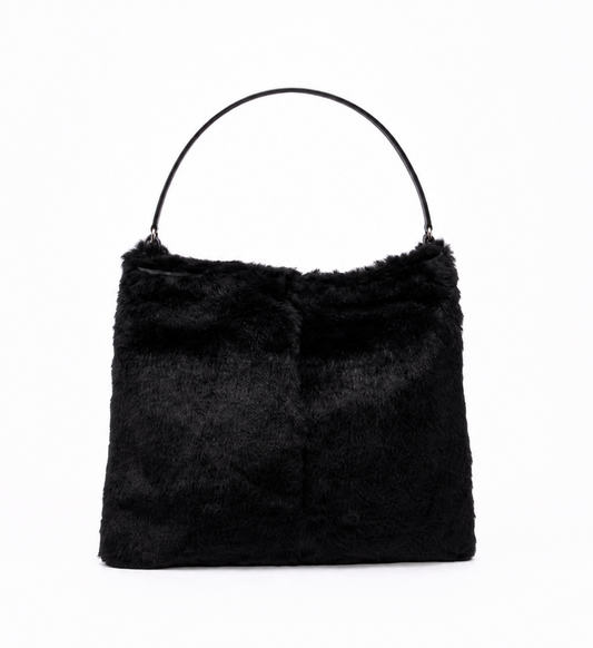 Fendi Black Rabbit Fur Metal Handle Bag