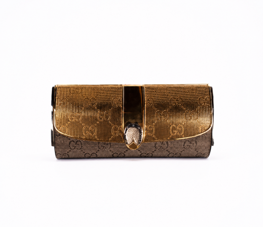 RARE Gucci Gold & Silver Metal Monogram Mini Clutch
