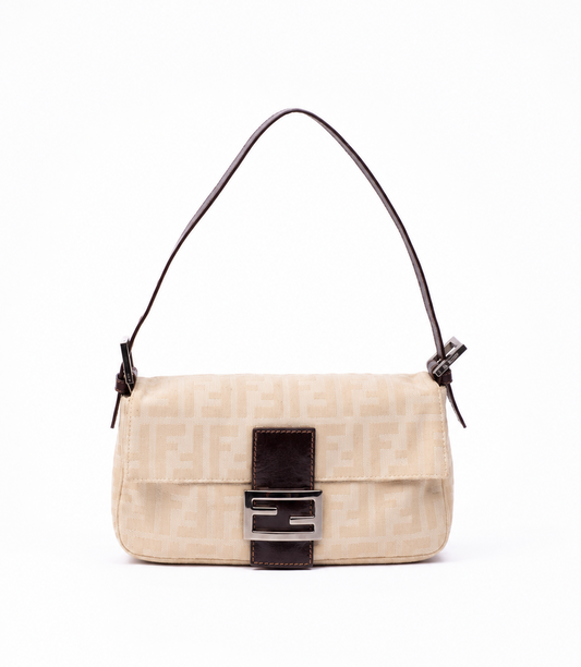Fendi Cream Zucca Monogram Canvas Baguette Shoulder Bag