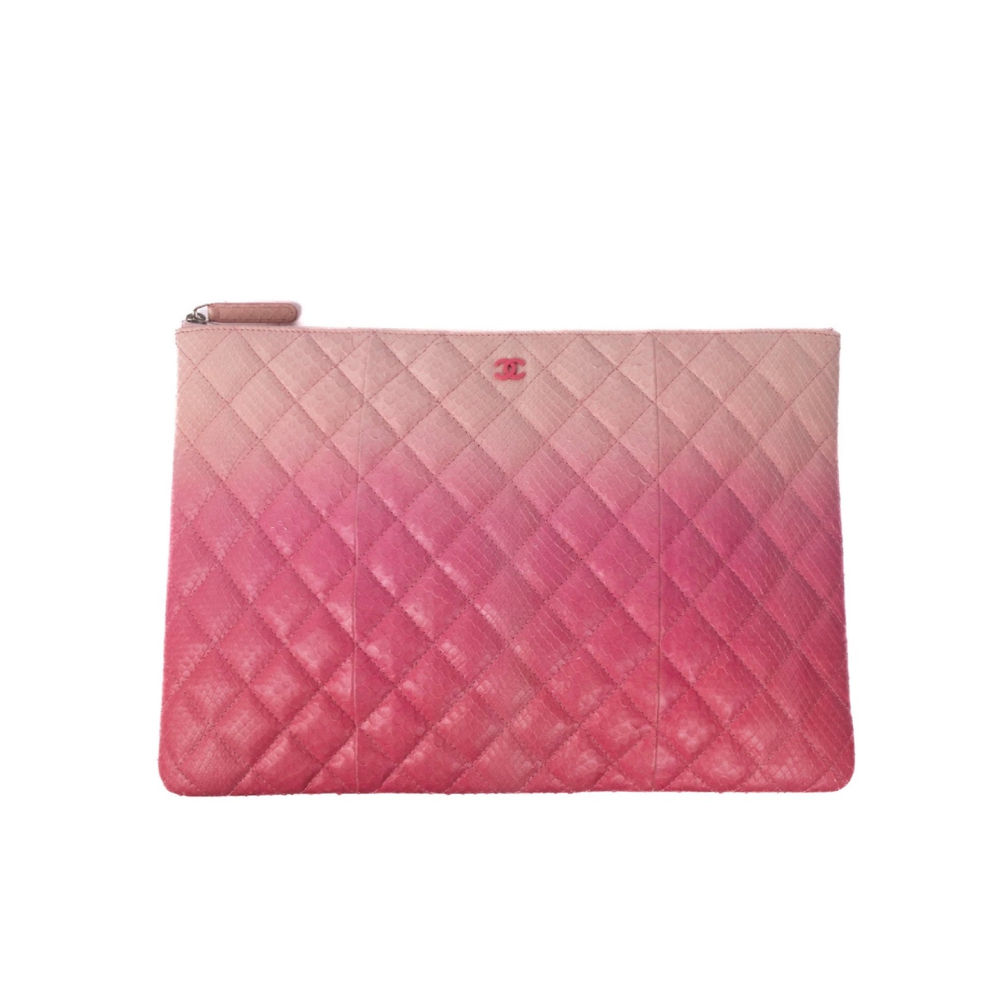 Chanel Pink Multicolored Snakeskin Leather Quilted Clutch Bag