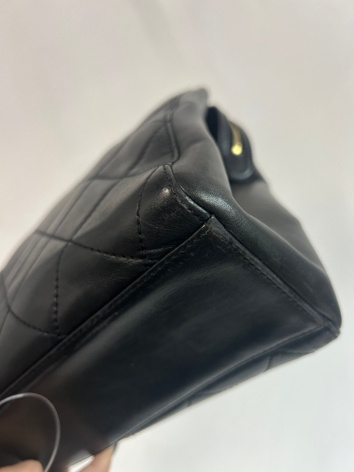 Chanel 2000 Black Lambskin Leather Quilted Matelasse Chain Shoulder Tote