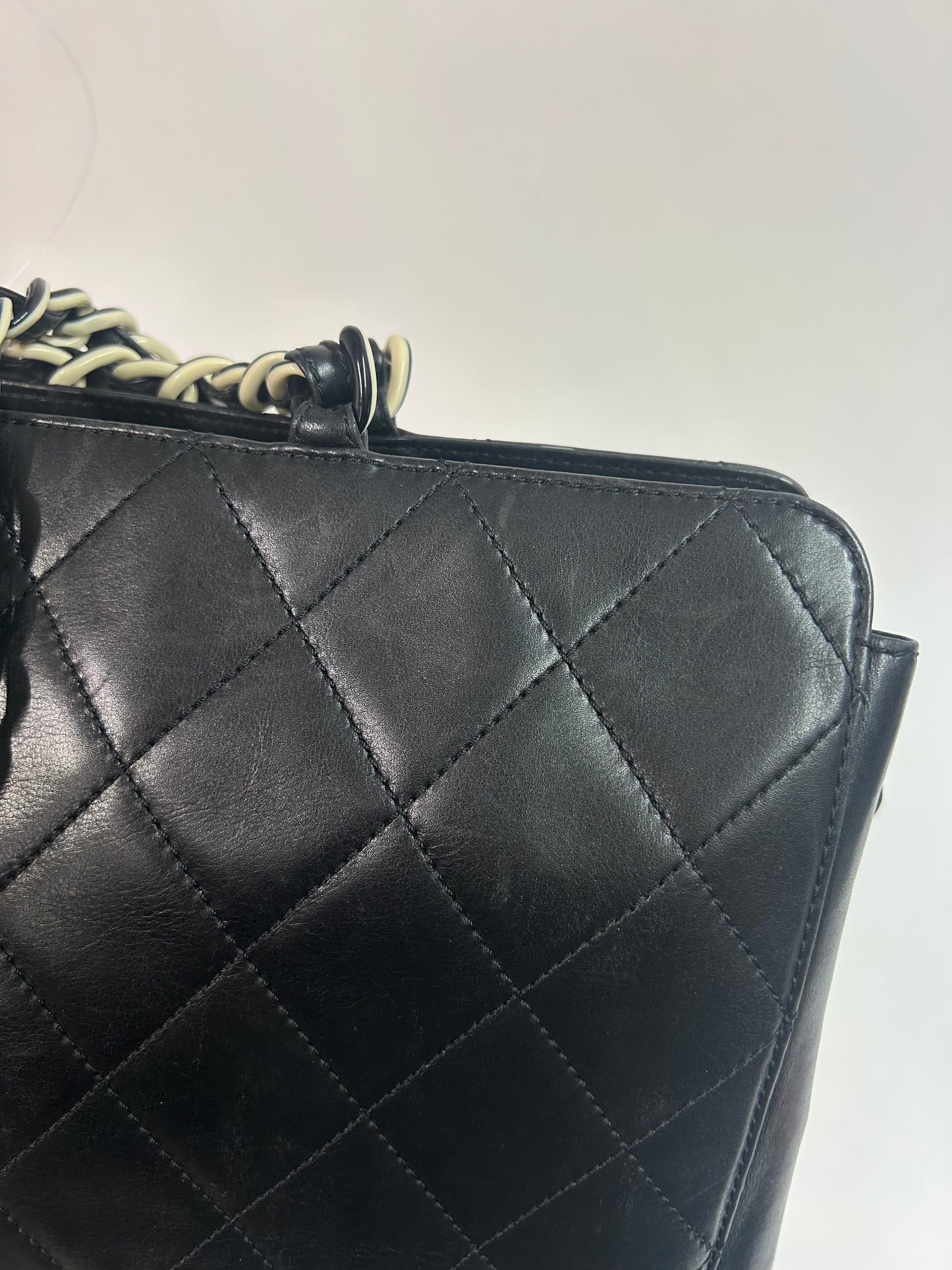 Chanel 2000 Black Lambskin Leather Quilted Matelasse Chain Shoulder Tote