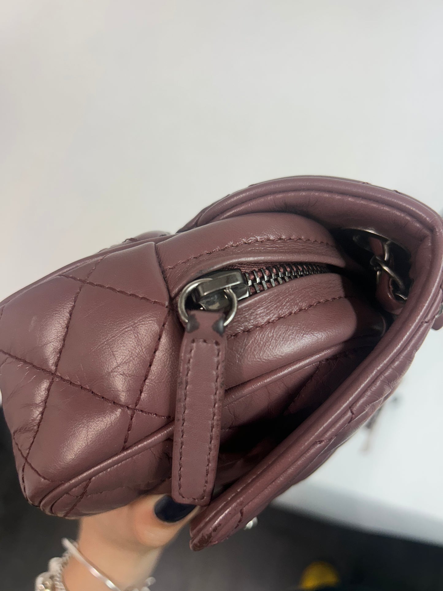 Chanel Mauve Lambskin Leather Quilted Mini Chain Shoulder Flap
