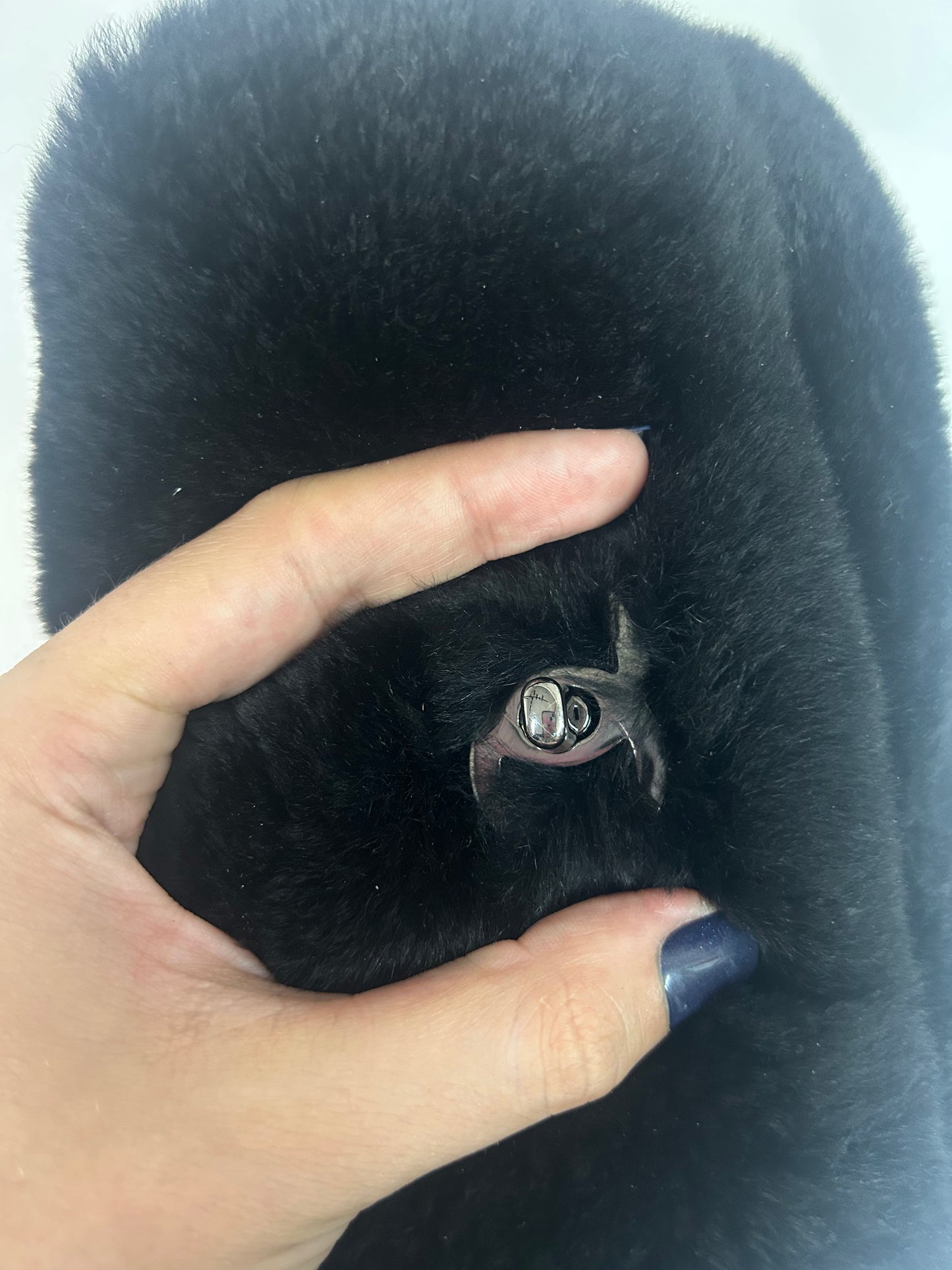 Chanel Black Rabbit Fur 3 Chain Flap