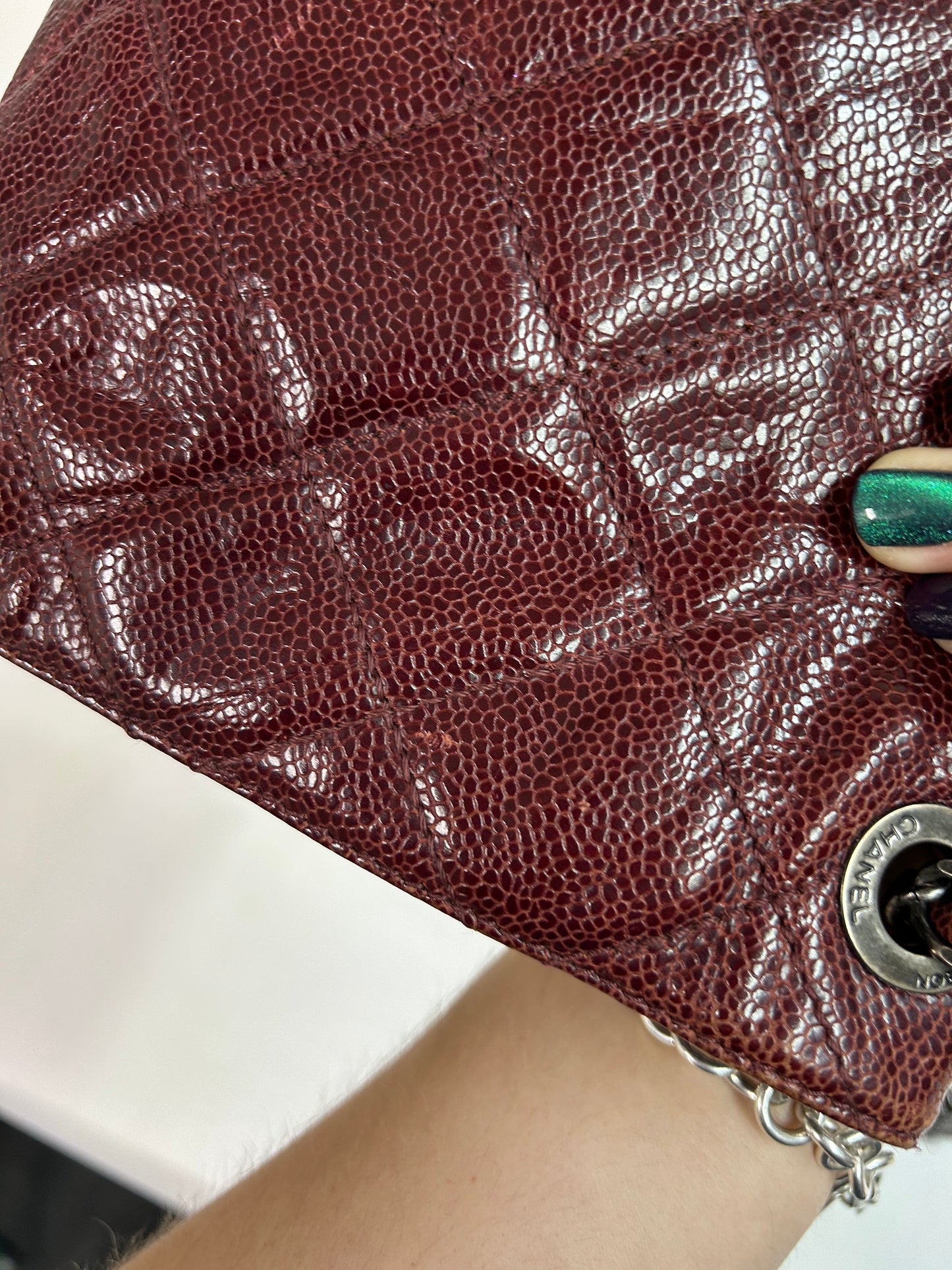 Chanel Burgundy Crumbled Caviar Leather Crave Flap
