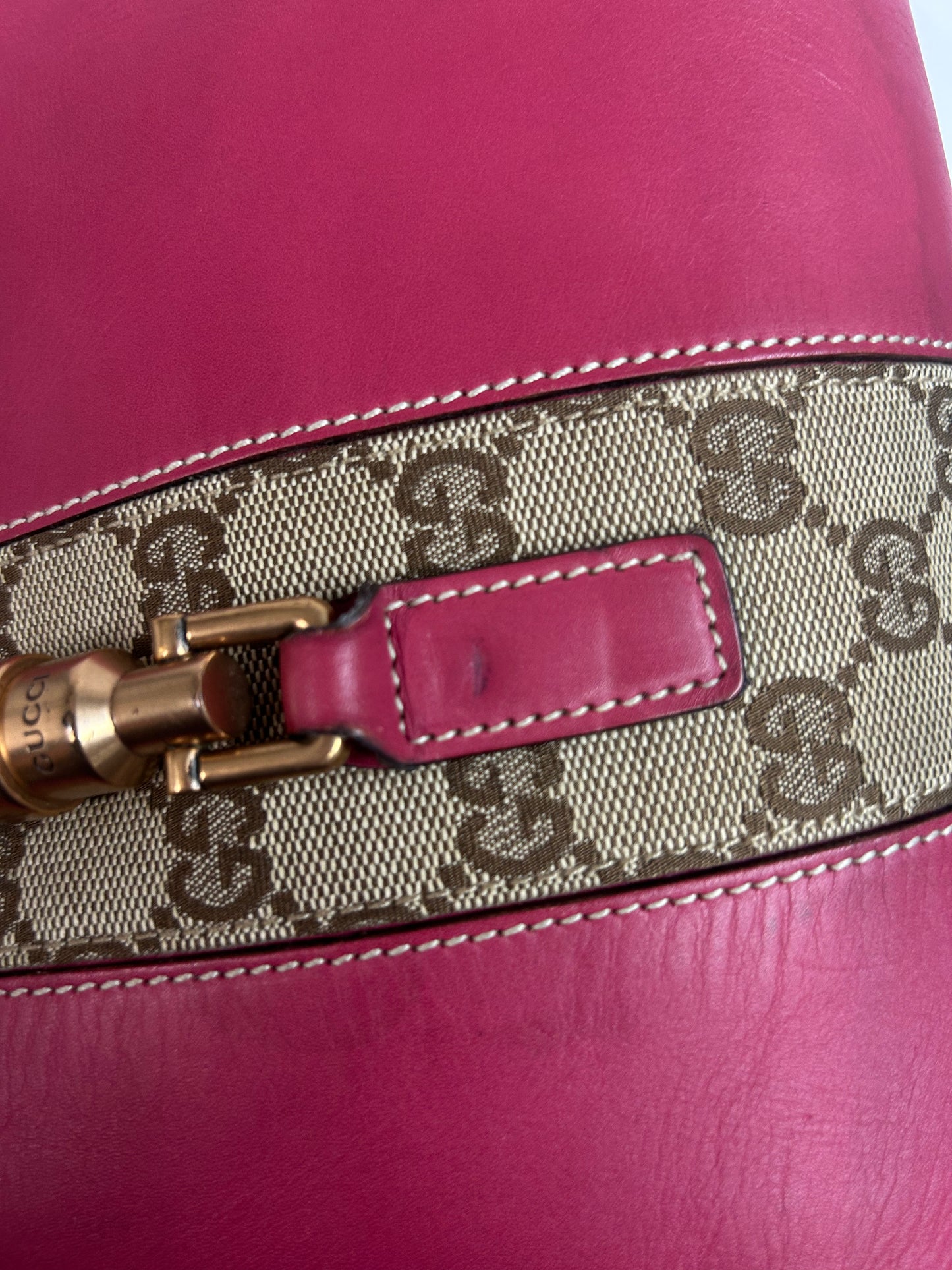 Gucci Pink Leather Bardot Monogram Detail Shoulder Bag