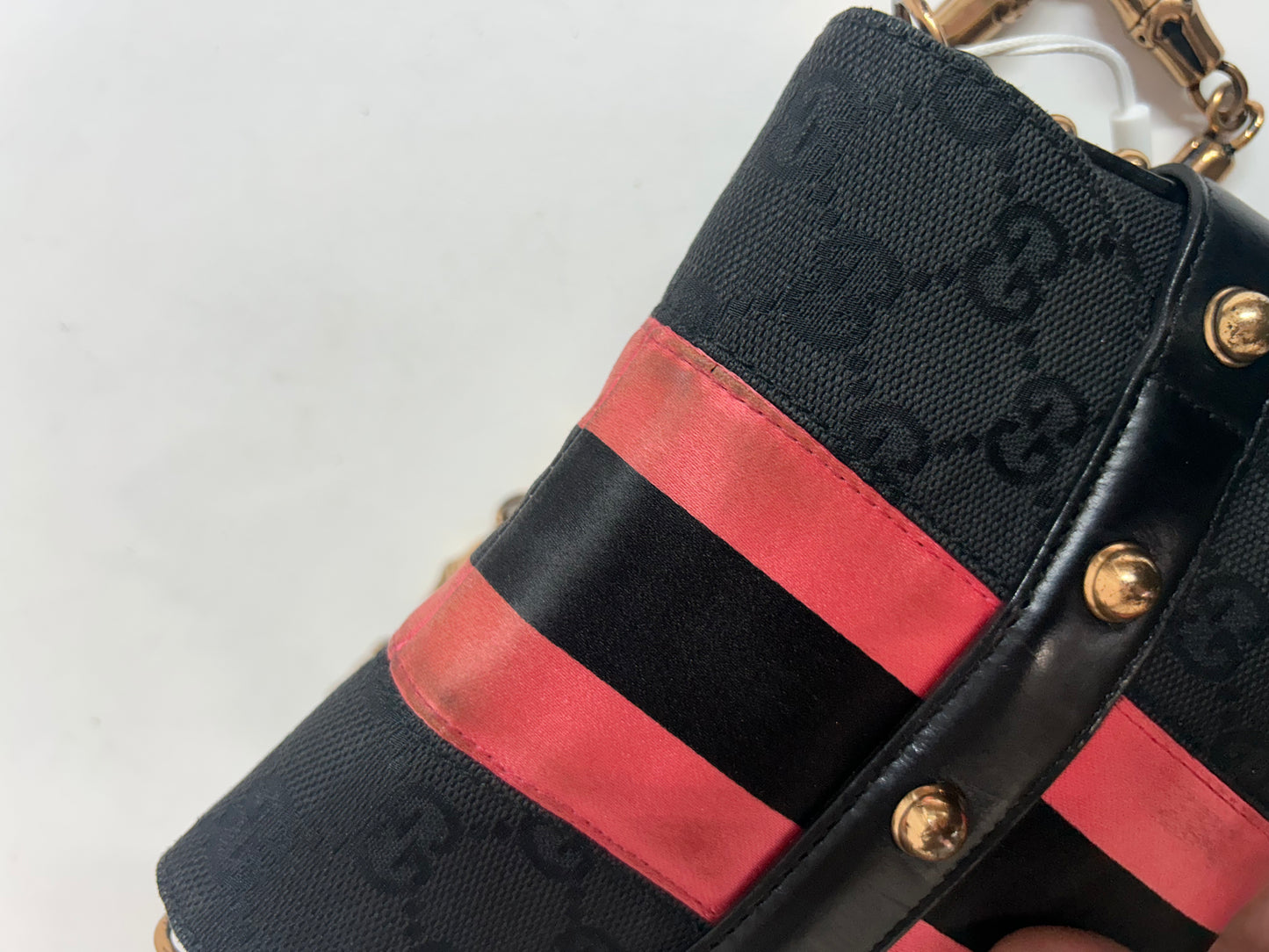 Gucci Black & Pink Canvas & Satin Horsebit Mini Shoulder Bag