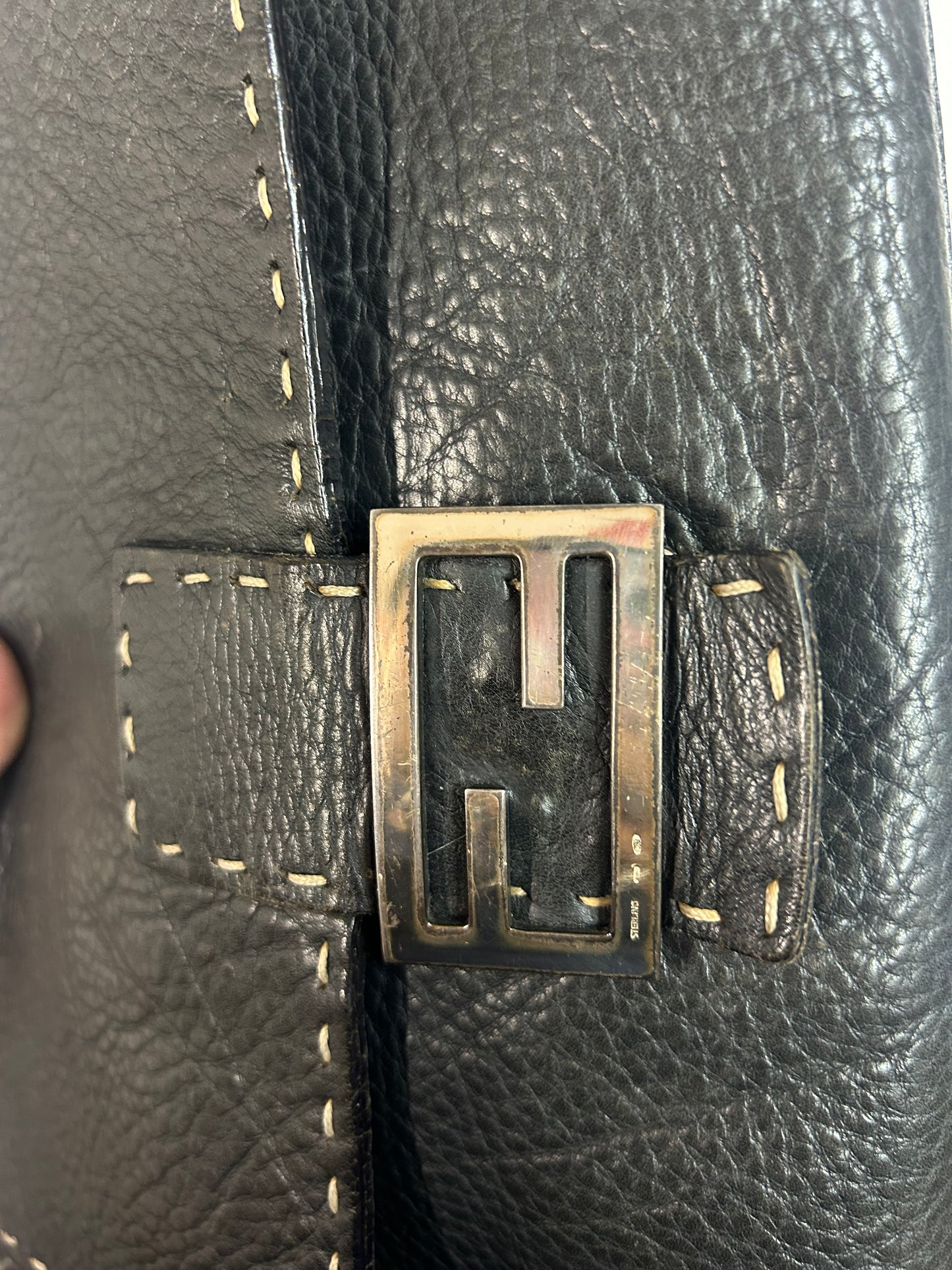Fendi Black Leather Selleria Mamma Baguette Shoulder Bag