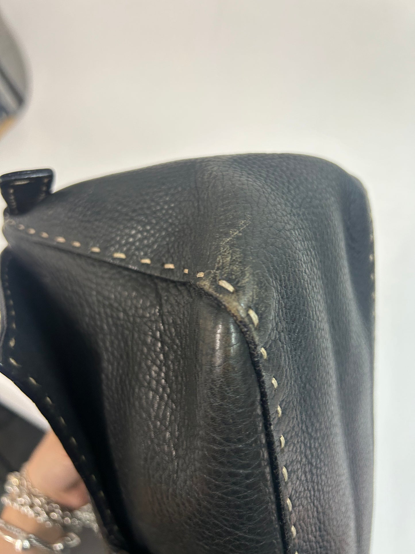 Fendi Black Leather Selleria Mamma Baguette Shoulder Bag