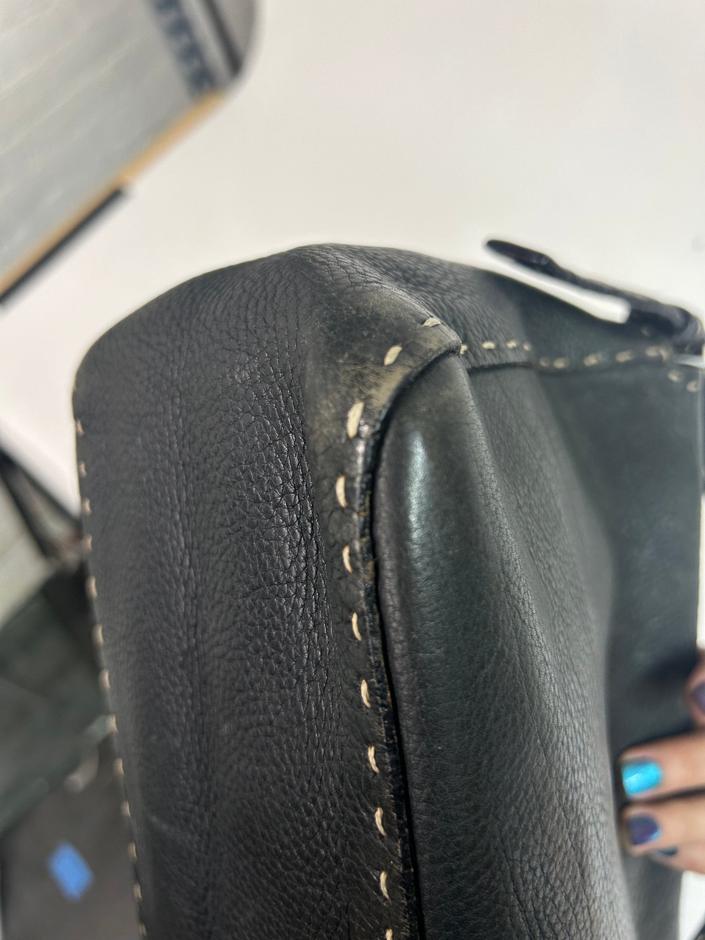 Fendi Black Leather Selleria Mamma Baguette Shoulder Bag