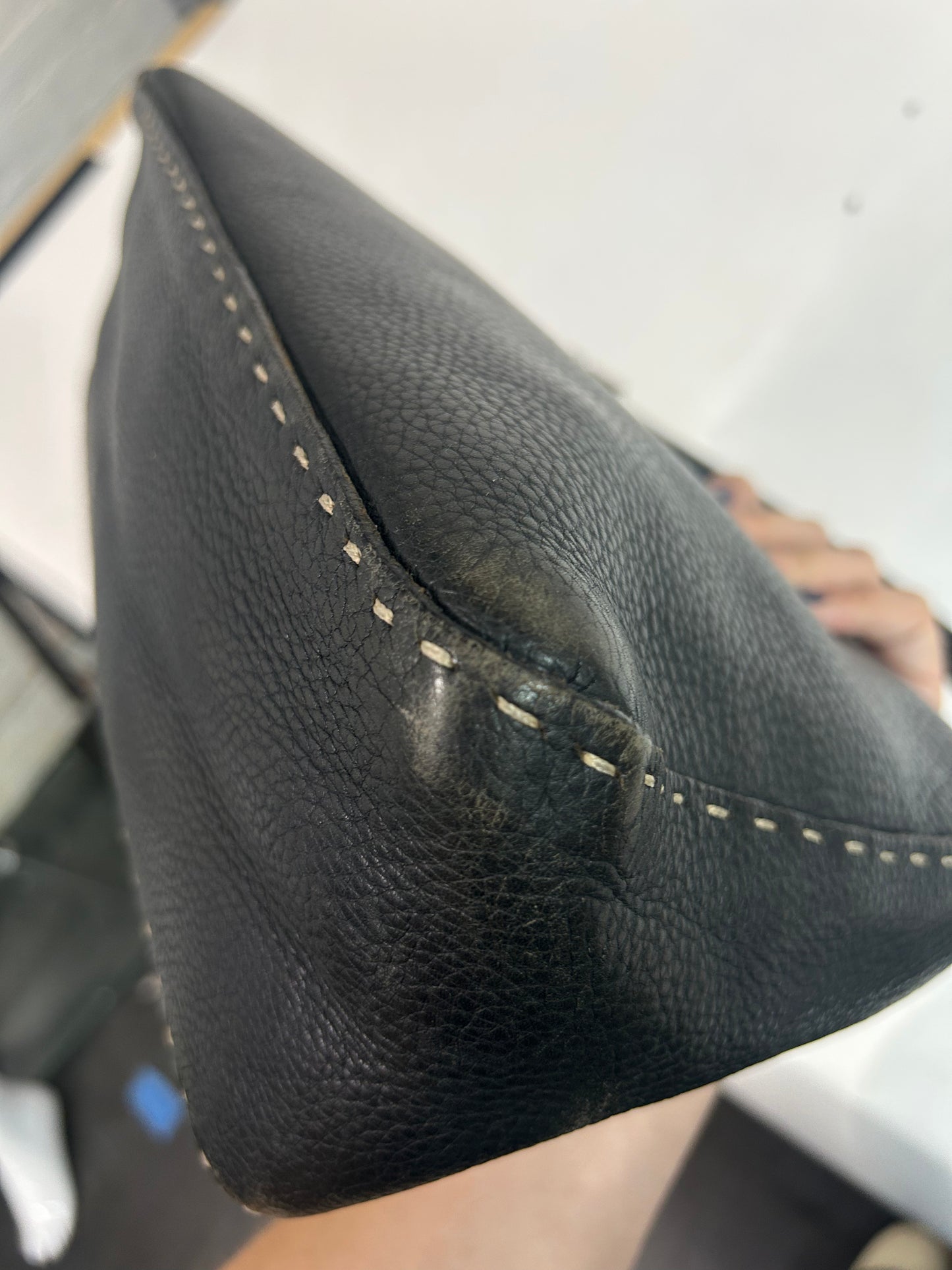 Fendi Black Leather Selleria Mamma Baguette Shoulder Bag