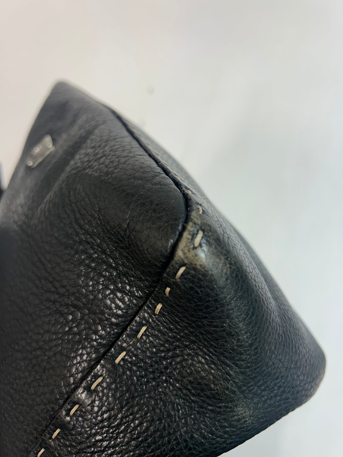 Fendi Black Leather Selleria Mamma Baguette Shoulder Bag