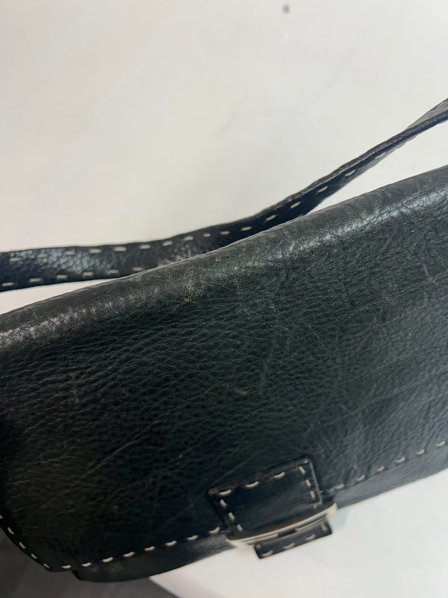 Fendi Black Leather Selleria Mamma Baguette Shoulder Bag