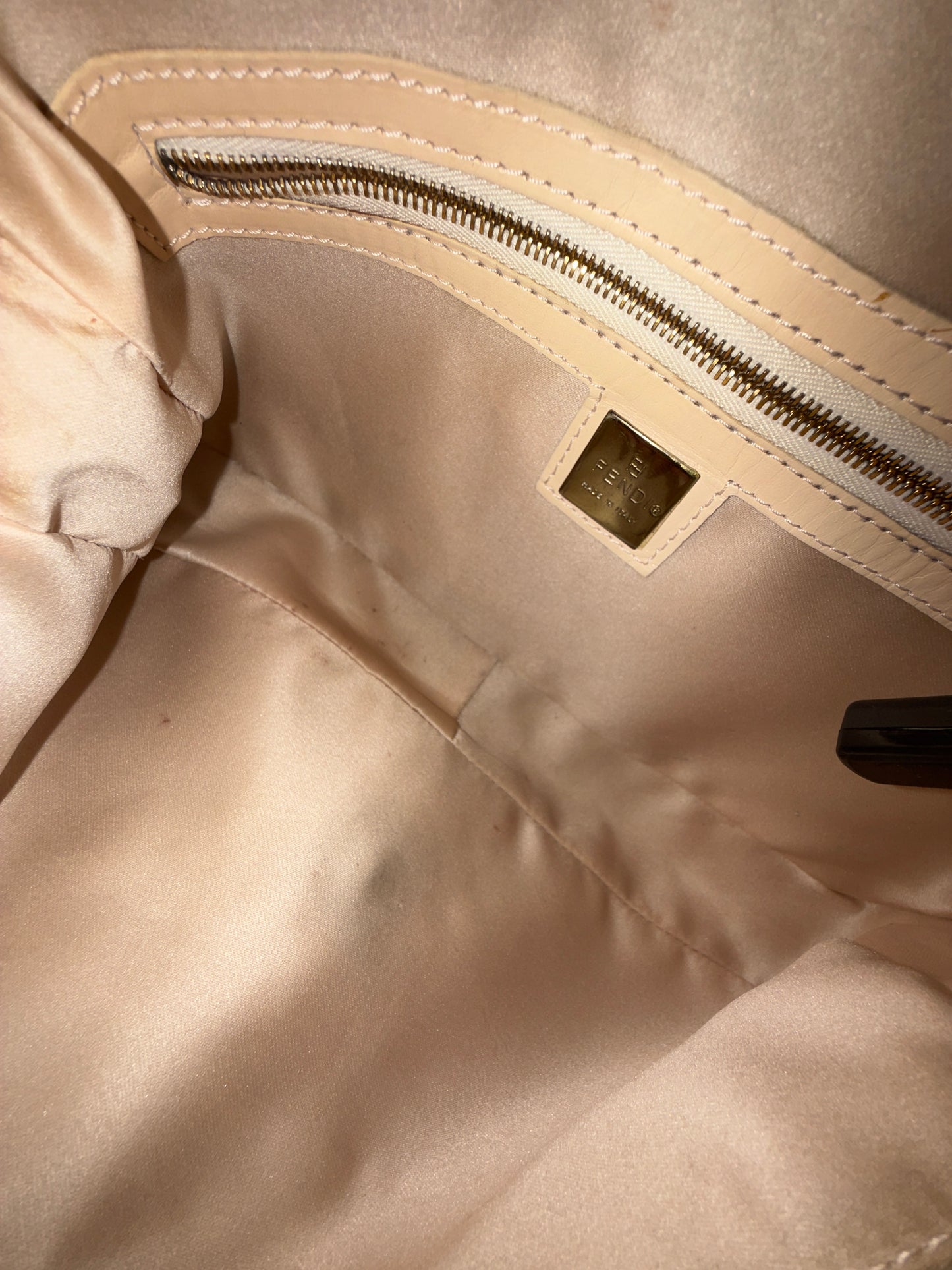 Fendi White Beaded & Leather Baguette Shoulder Bag GHW