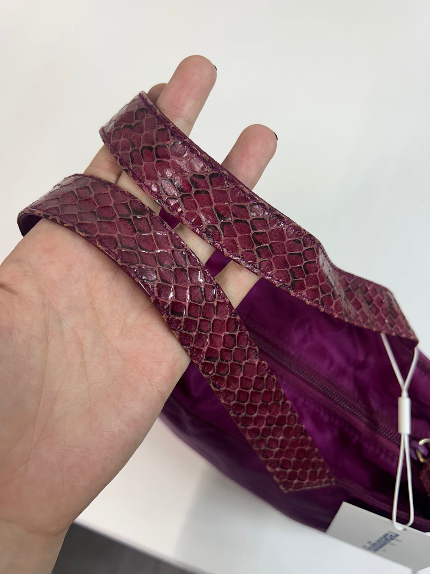 RARE Prada Purple Nylon & Snakeskin Beaded Logo Small Tote Bag