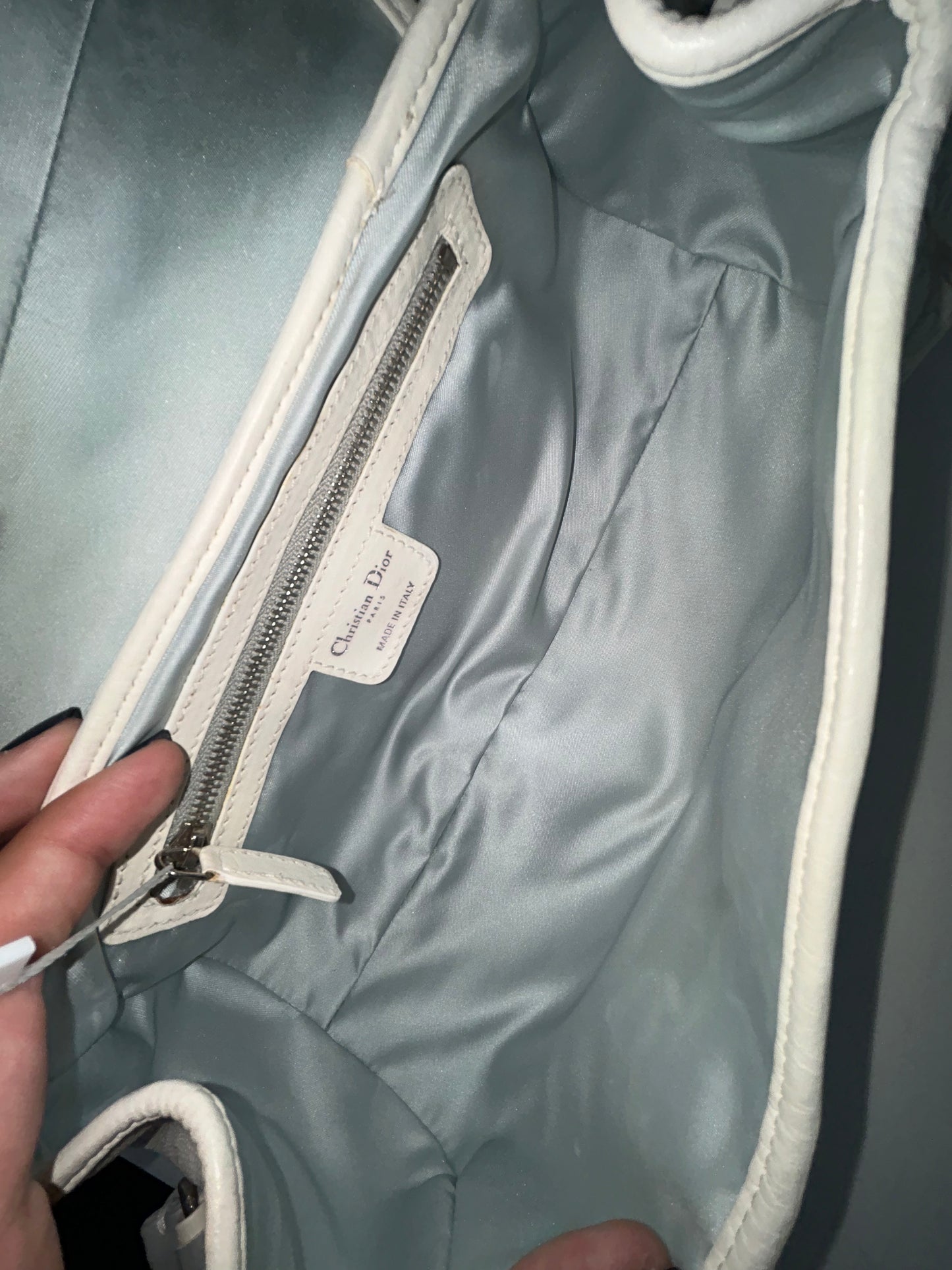 Christian Dior White & Gray PVC Leather Shoulder Bag
