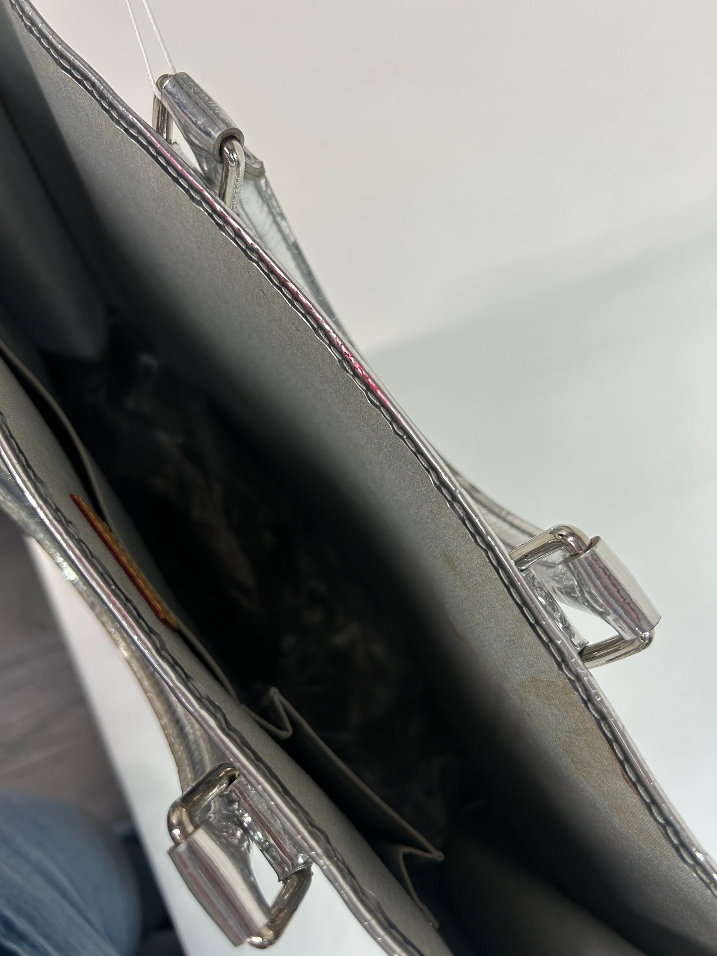 Louis Vuitton Silver Metallic Vernis Monogram Sac Plat Handbag