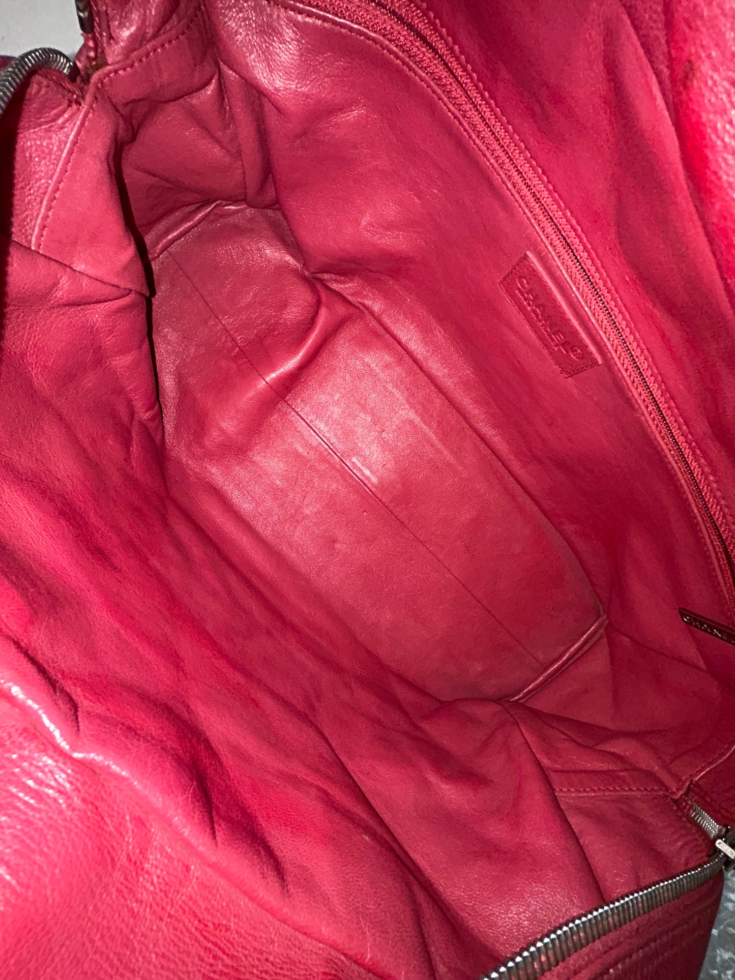 Chanel Red Caviar Leather Quilted Embroidered Boston Bag