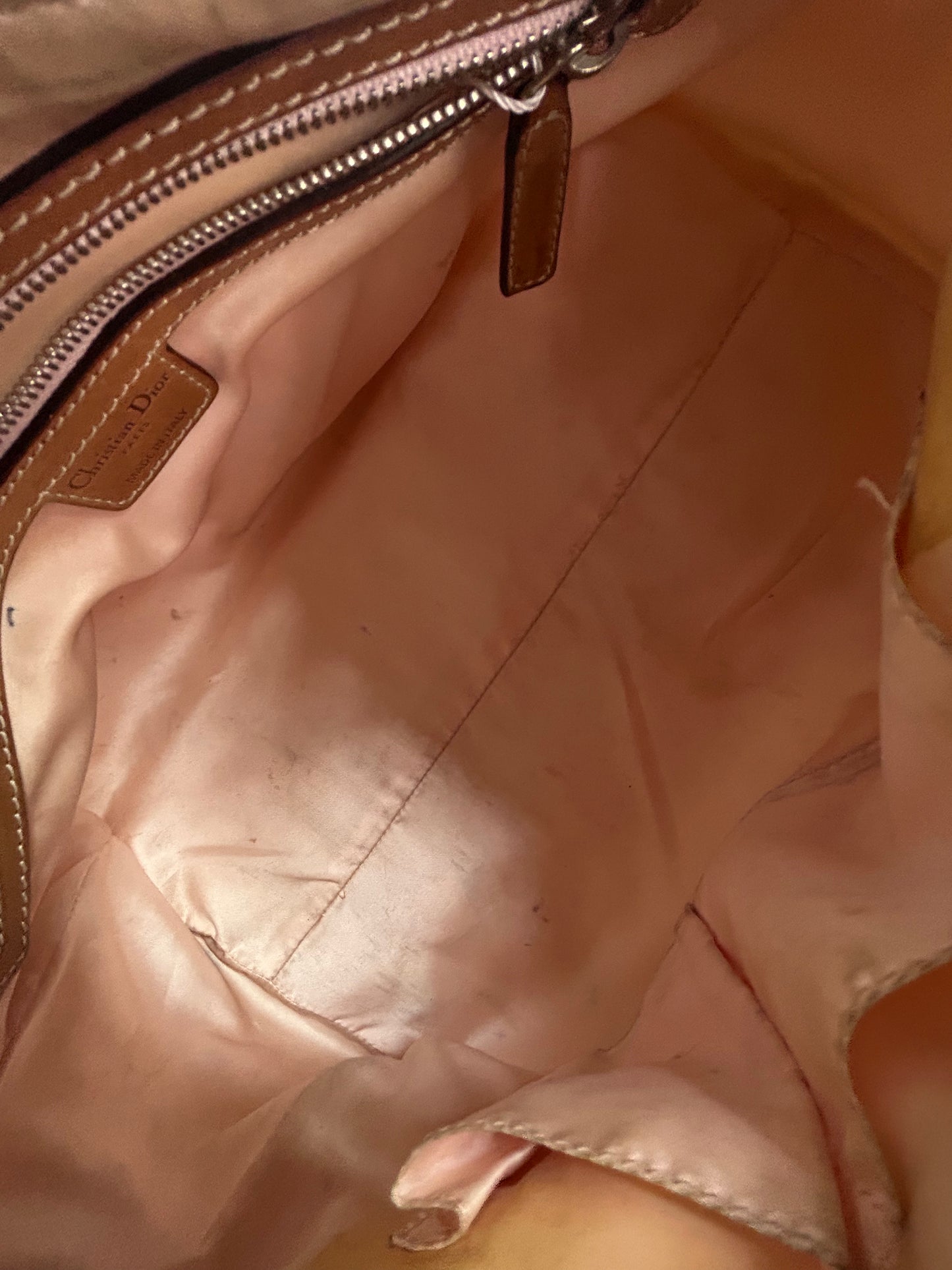 Chrisitian Dior Cream Trotter Monogram PVC Leather Boston Bag