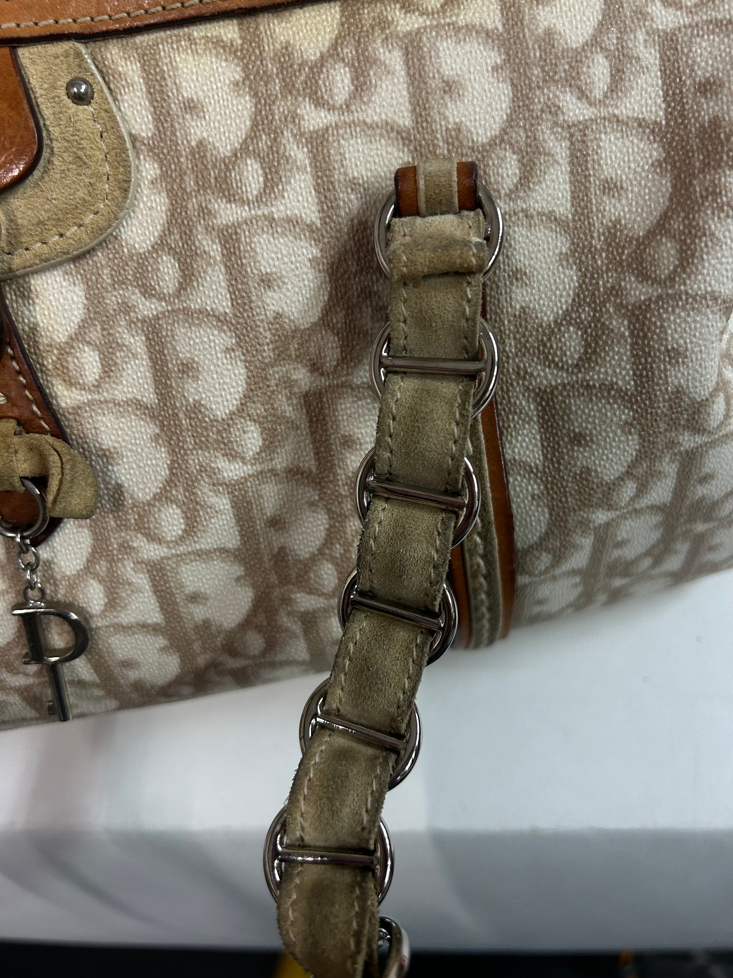 Chrisitian Dior Cream Trotter Monogram PVC Leather Boston Bag