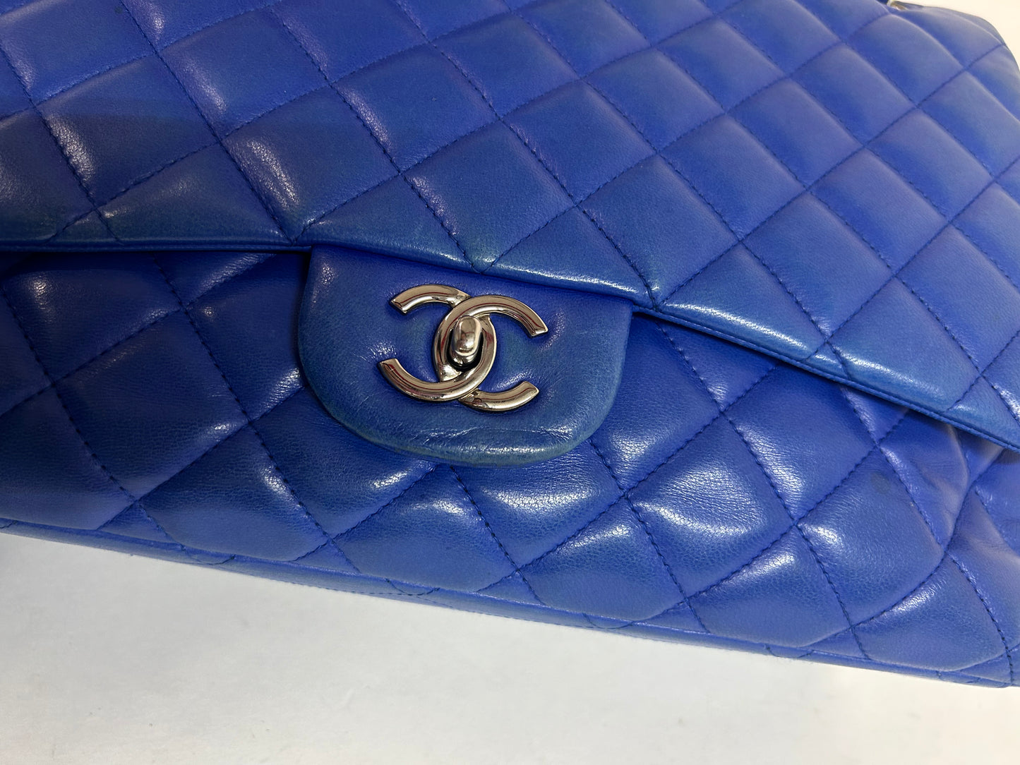 Chanel Blue Lambskin Leather Quilted Jumbo Flap SHW