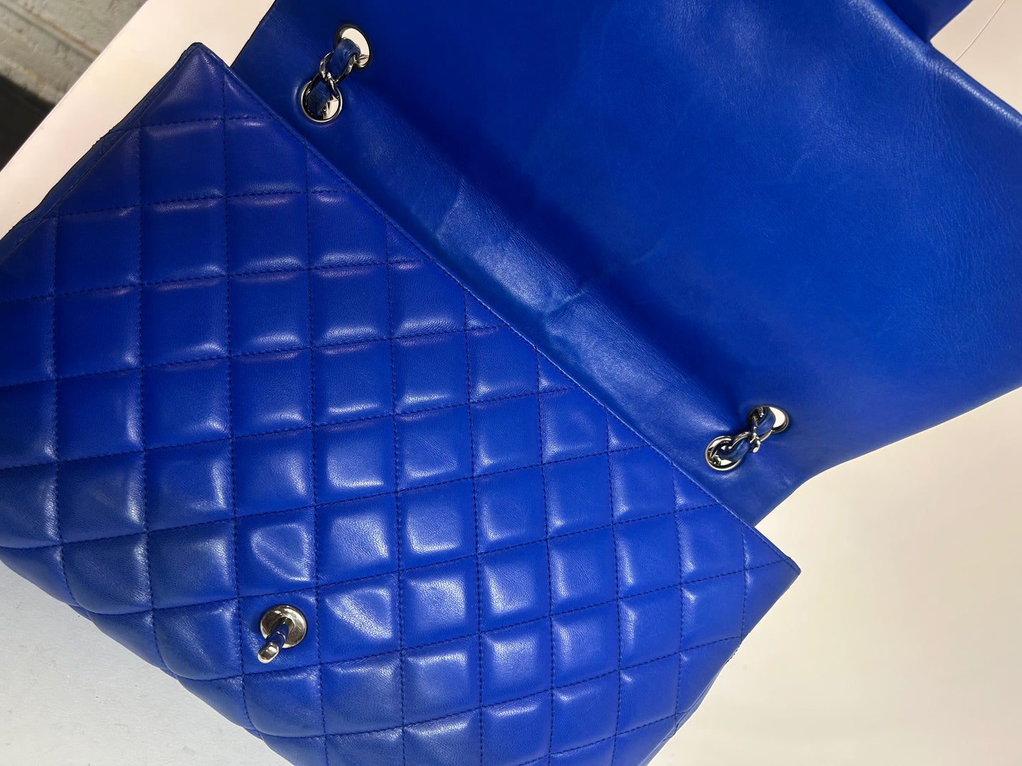 Chanel Blue Lambskin Leather Quilted Jumbo Flap SHW