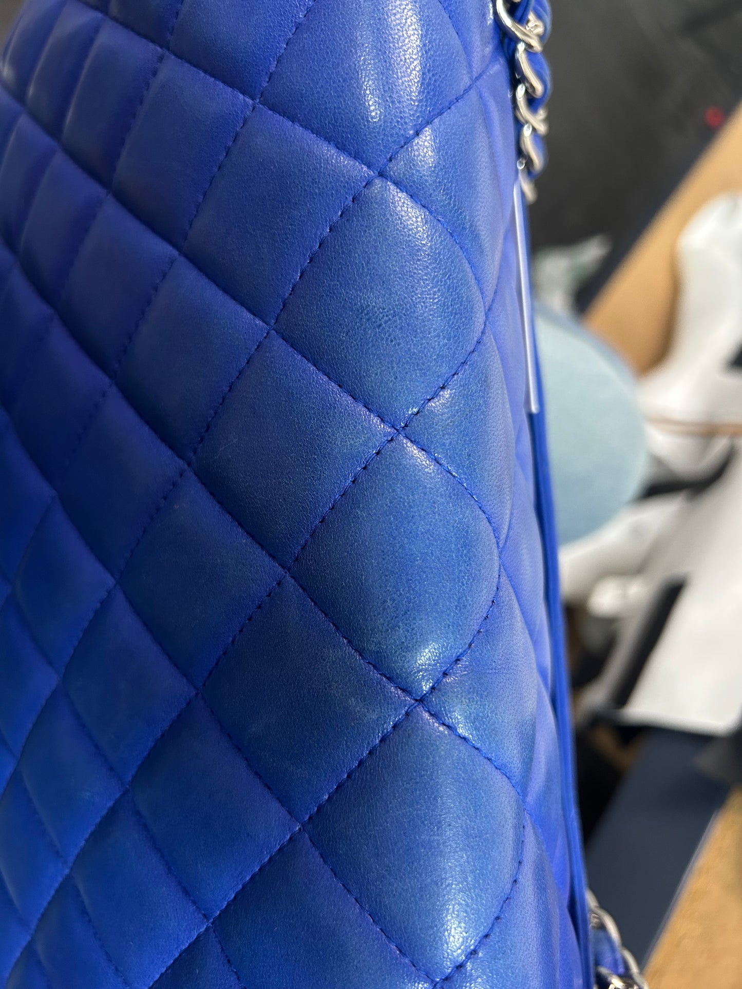 Chanel Blue Lambskin Leather Quilted Jumbo Flap SHW