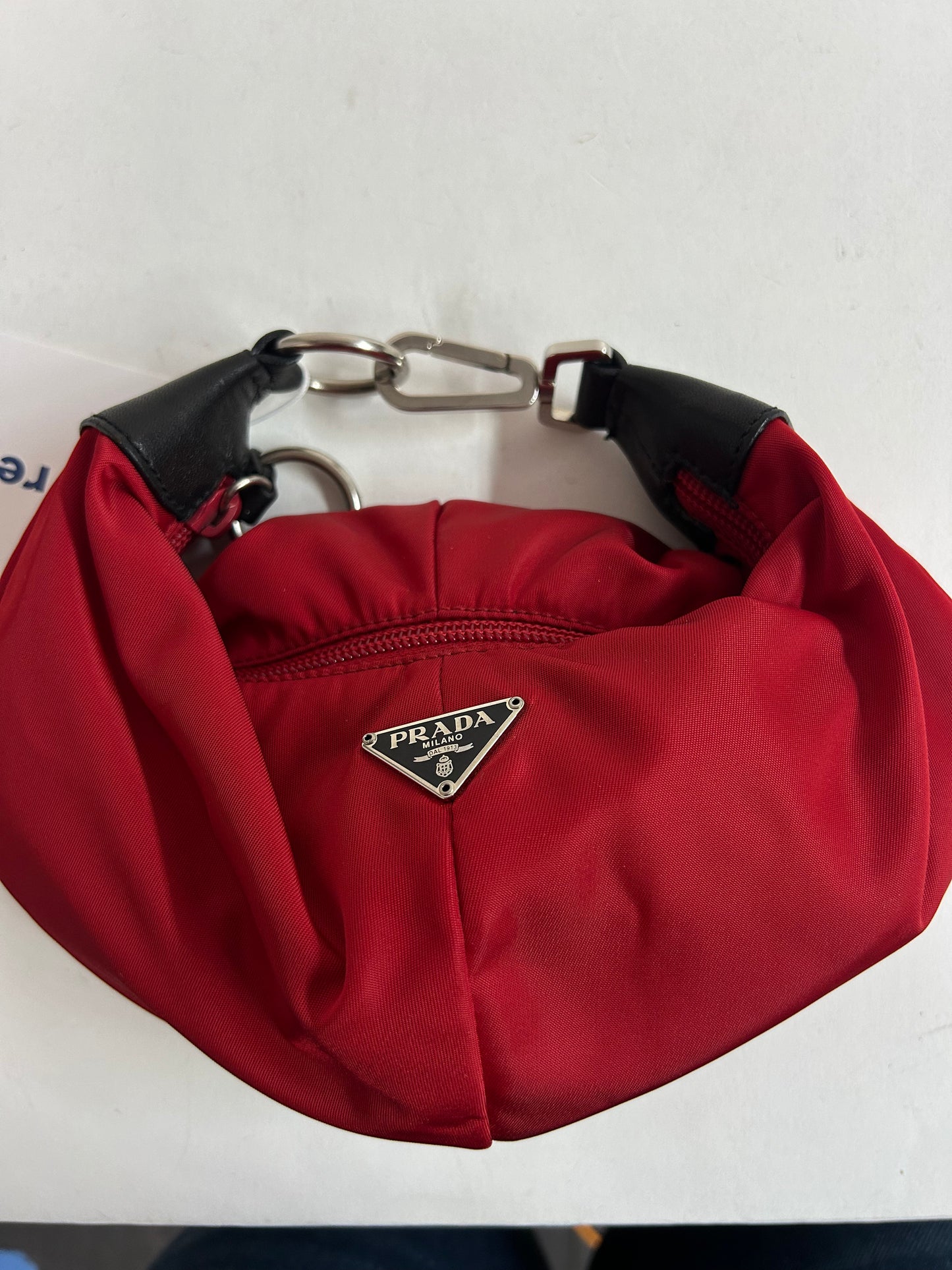 Prada Red Nylon Tessuto Mini Clip Top Handle Bag