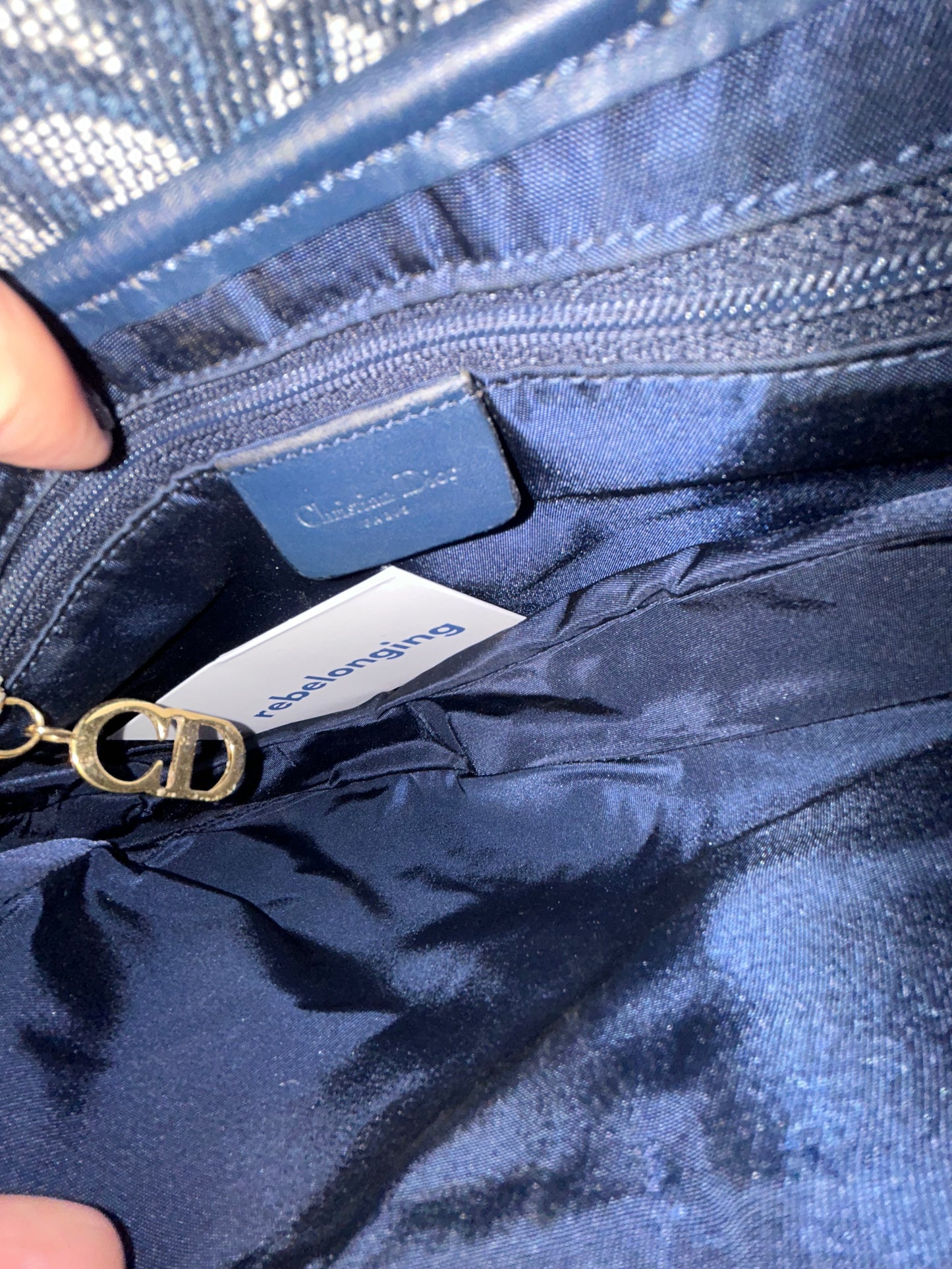 Christian Dior Navy Canvas & Leather Trotter Monogram Saddle Bag