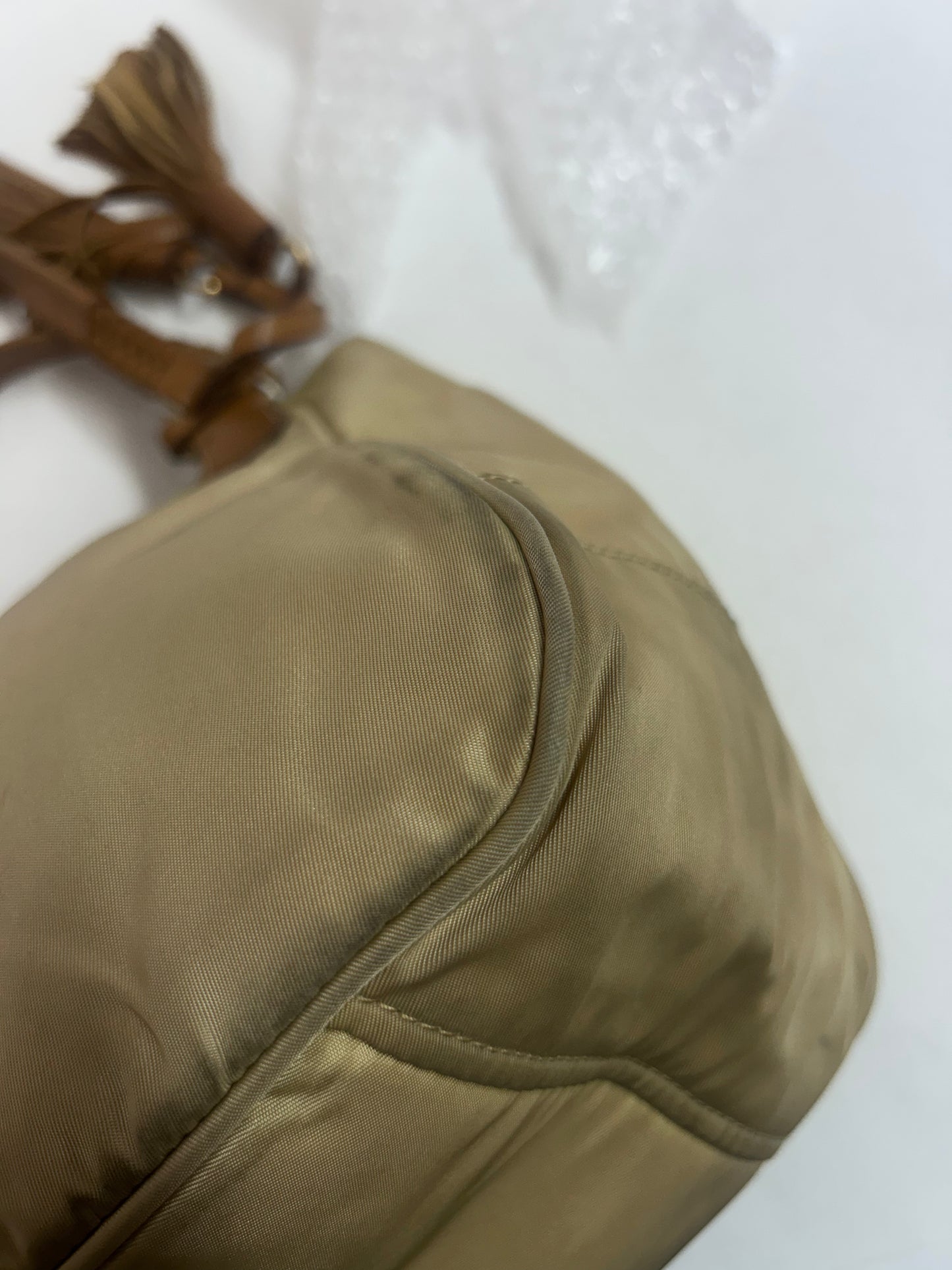 Prada Beige & Brown Nylon & Leather Tassel Shoulder Bag