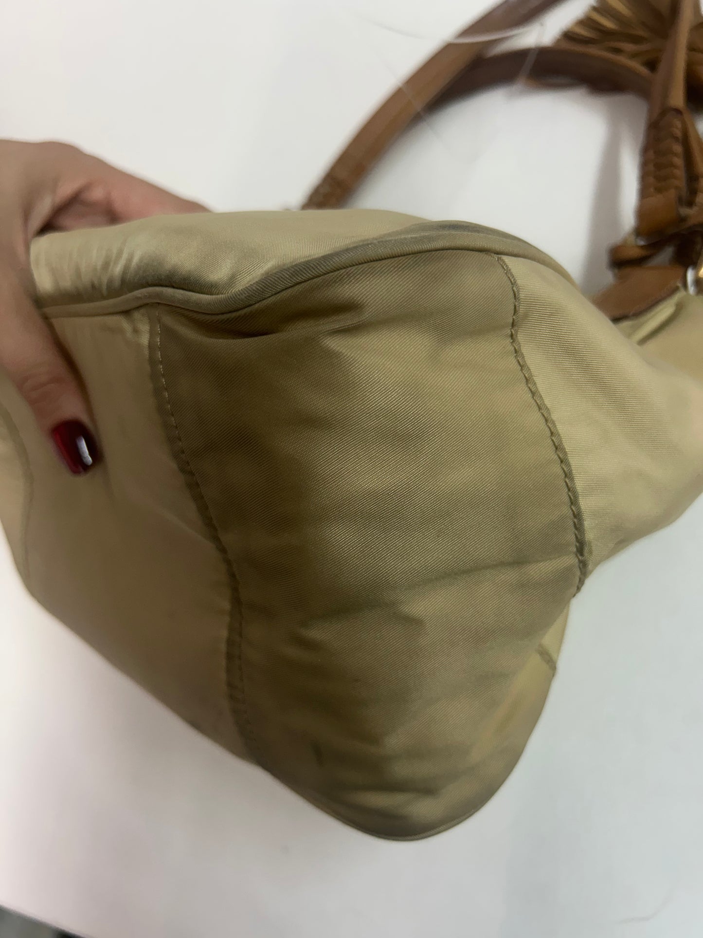 Prada Beige & Brown Nylon & Leather Tassel Shoulder Bag