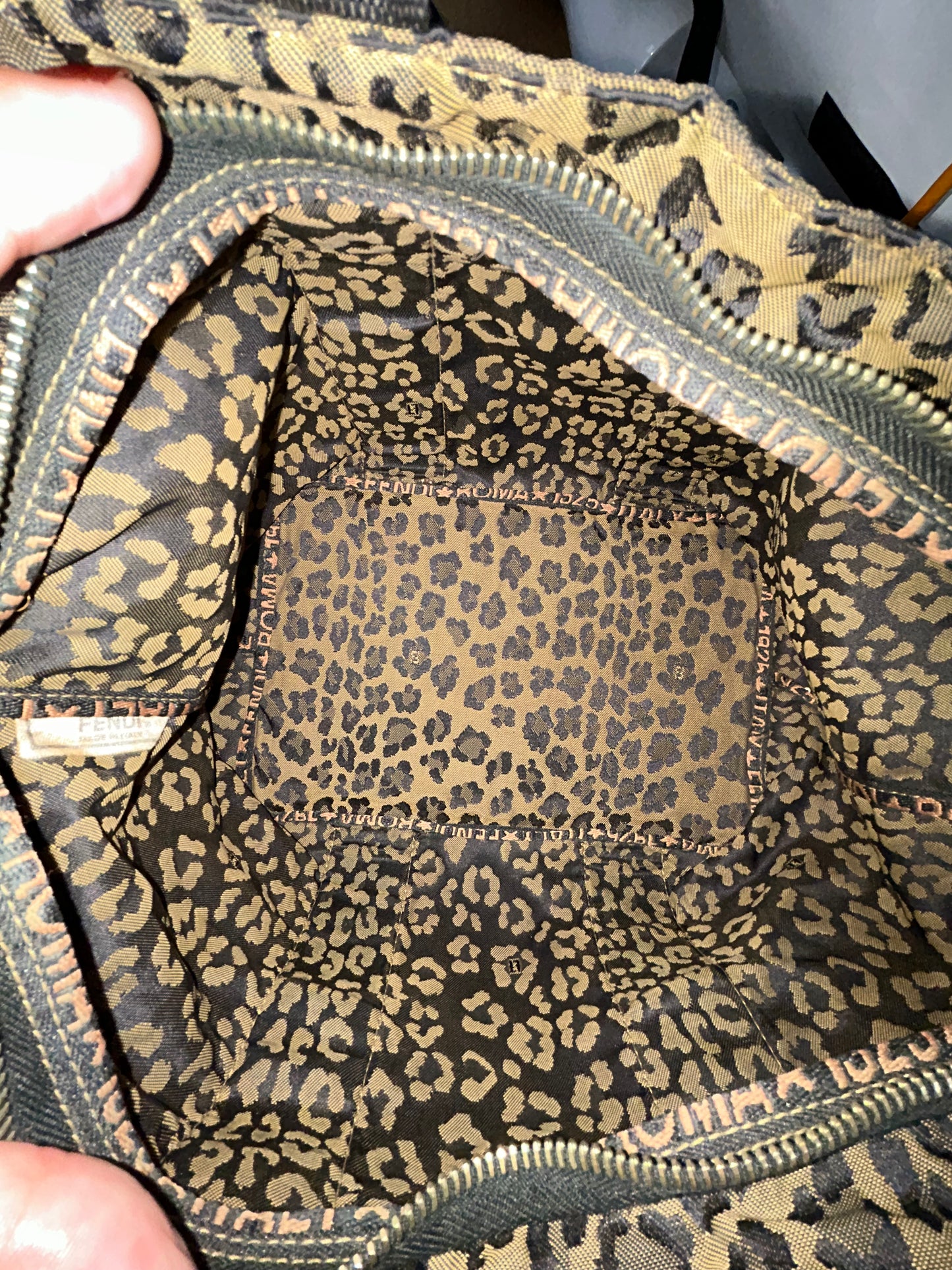 Fendi Brown & Red Canvas & Leather Leopard Printed Top Handle Tote Bag