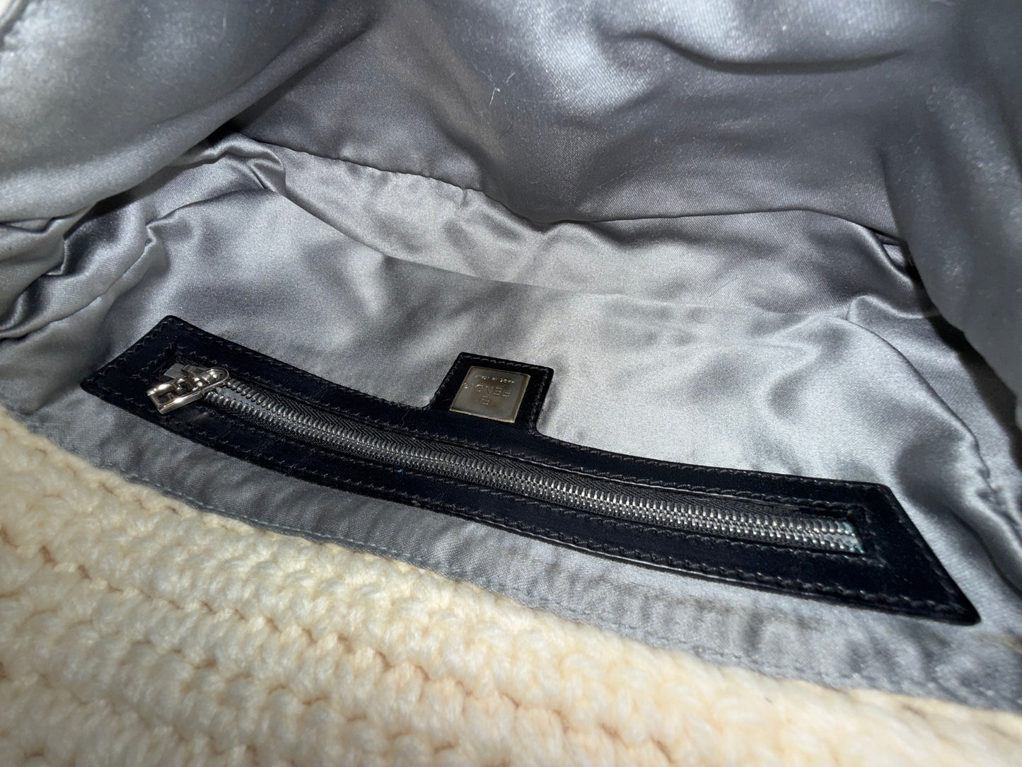 Fendi White Knit Baguette Shoulder Bag