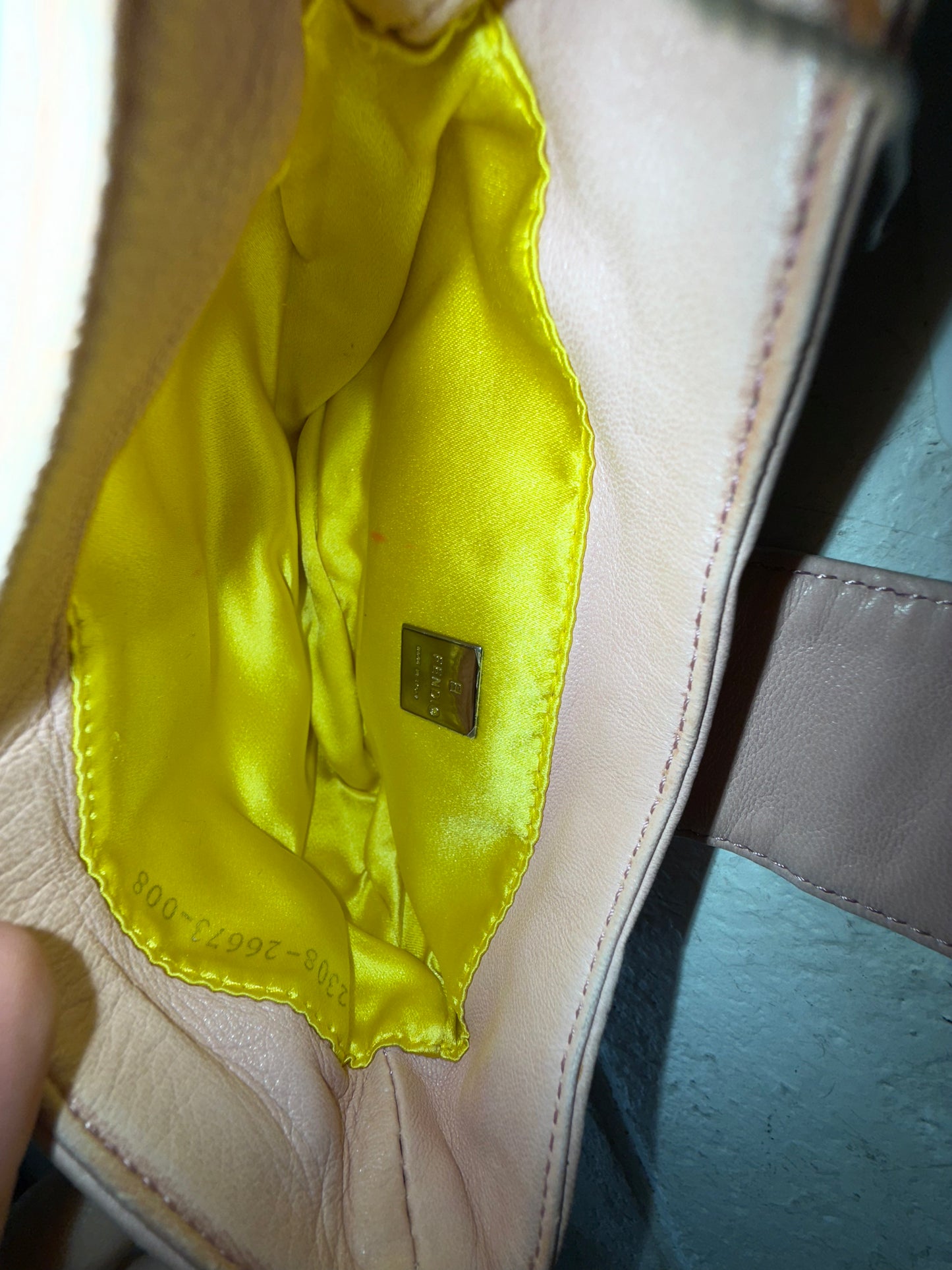 Fendi Pink Lambskin & Yellow Hardware Leather Mini Croissant Bag