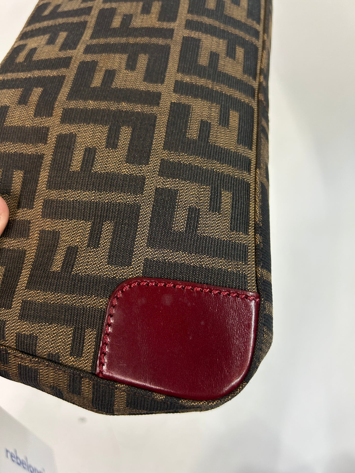 Fendi Brown & Red Canvas & Leather Pochette Accessory