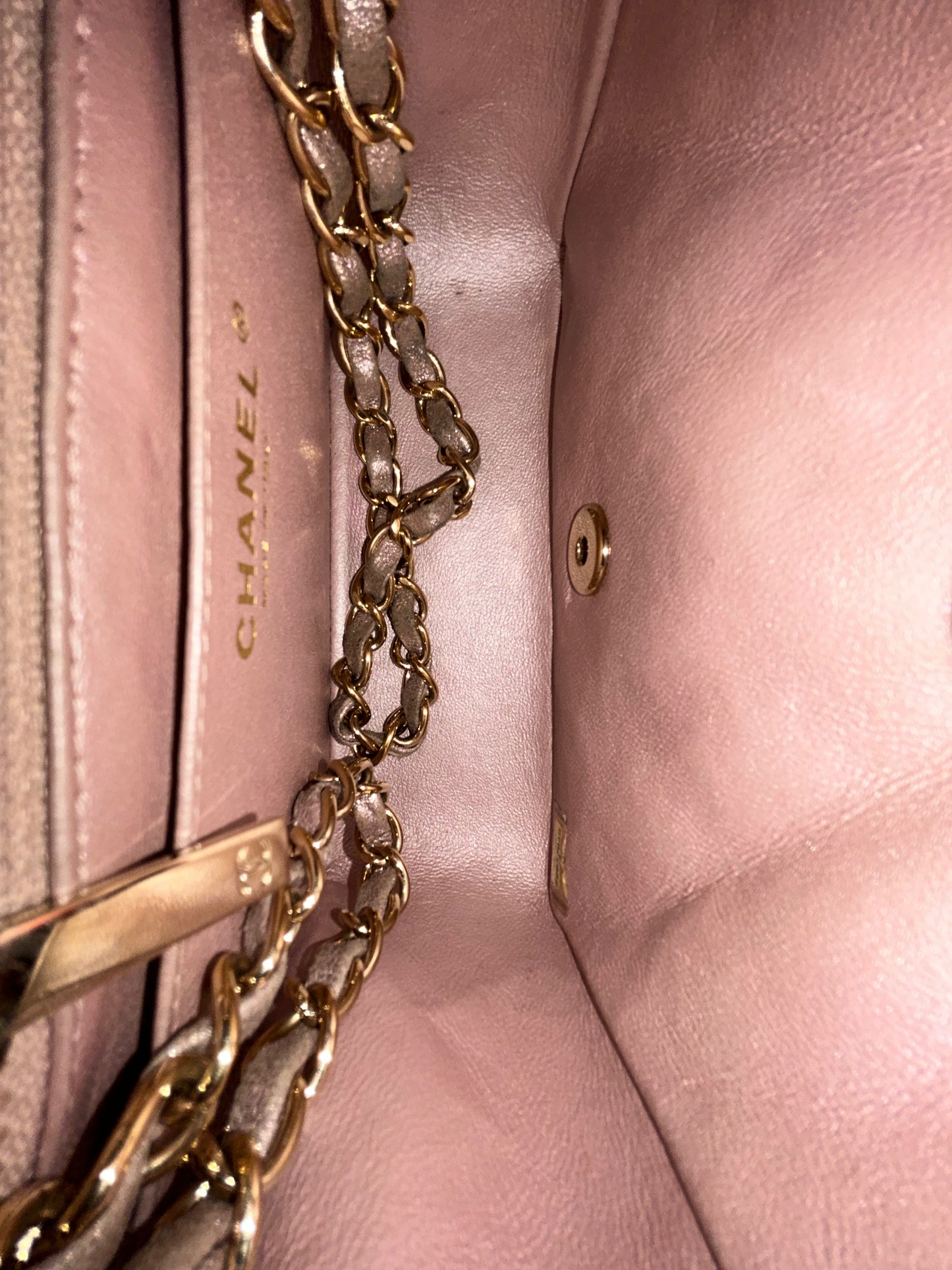 Chanel Rose Pink Lambskin Leather Matelasse Quilted Mini Square Flap