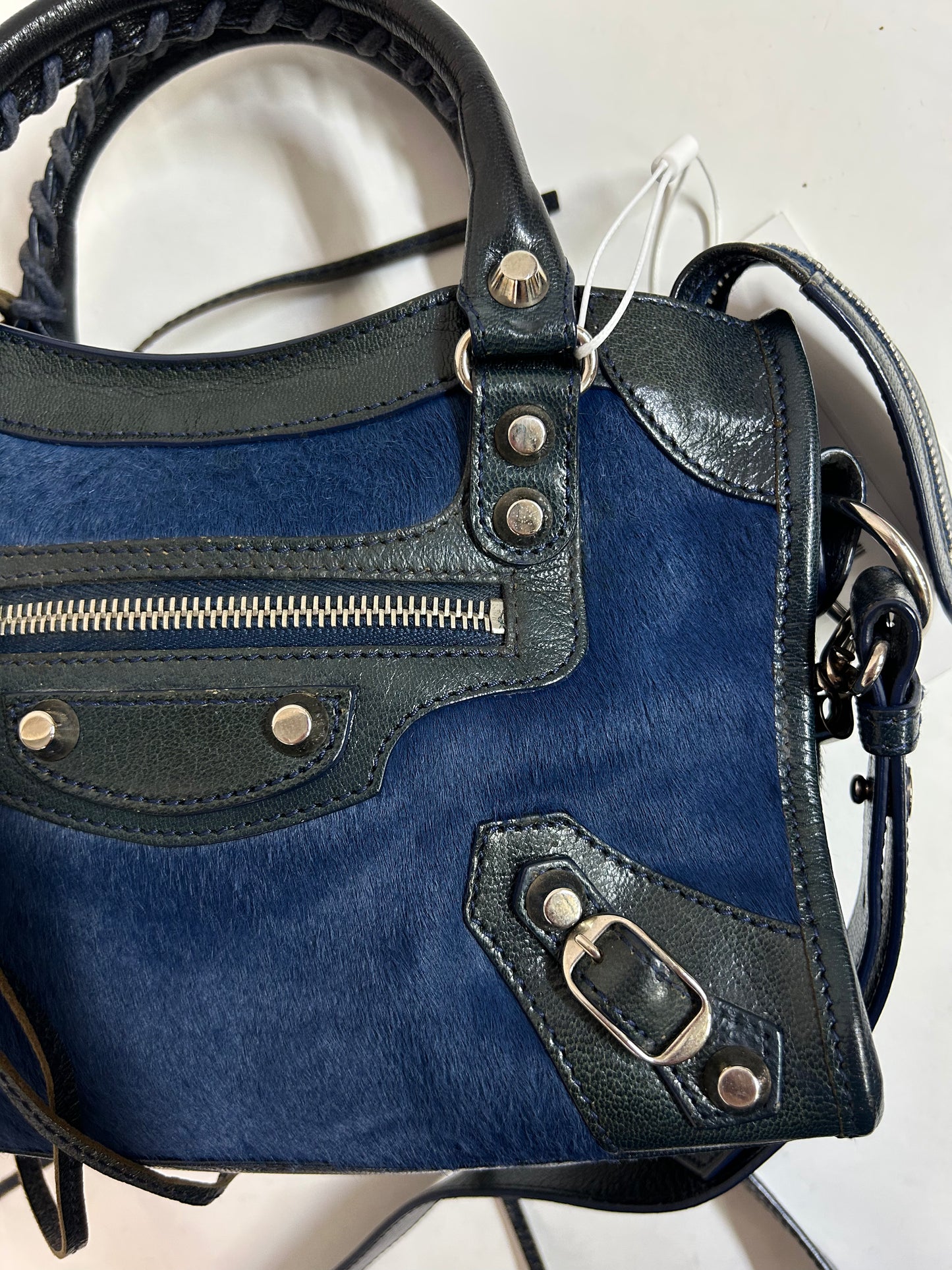 RARE Balenciaga Blue Ponyhair Mini City Bag