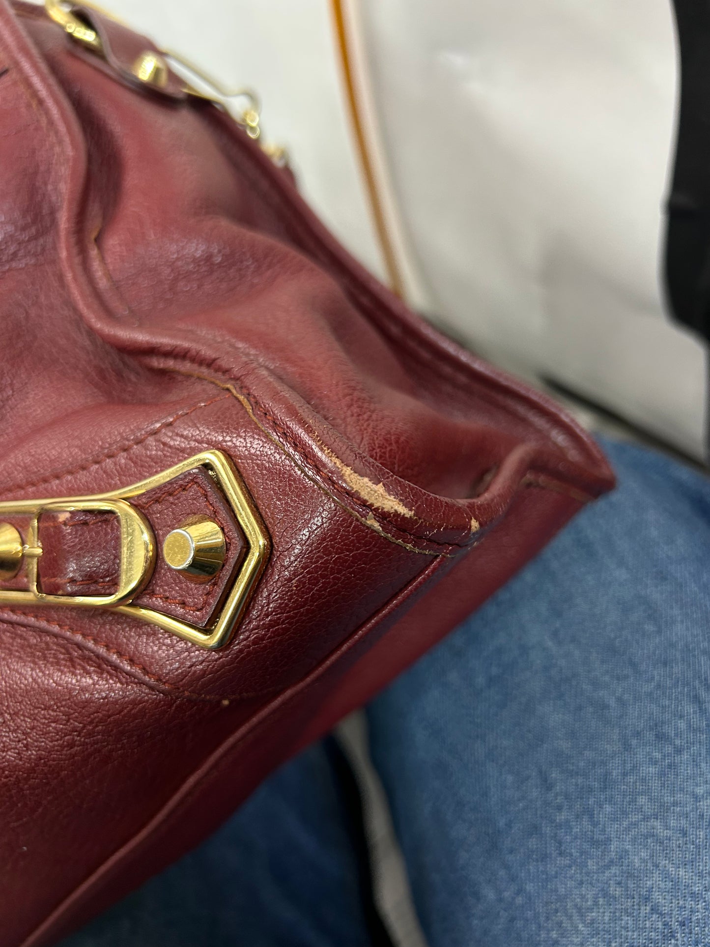 Balenciaga Burgundy Leather City Bag GHW